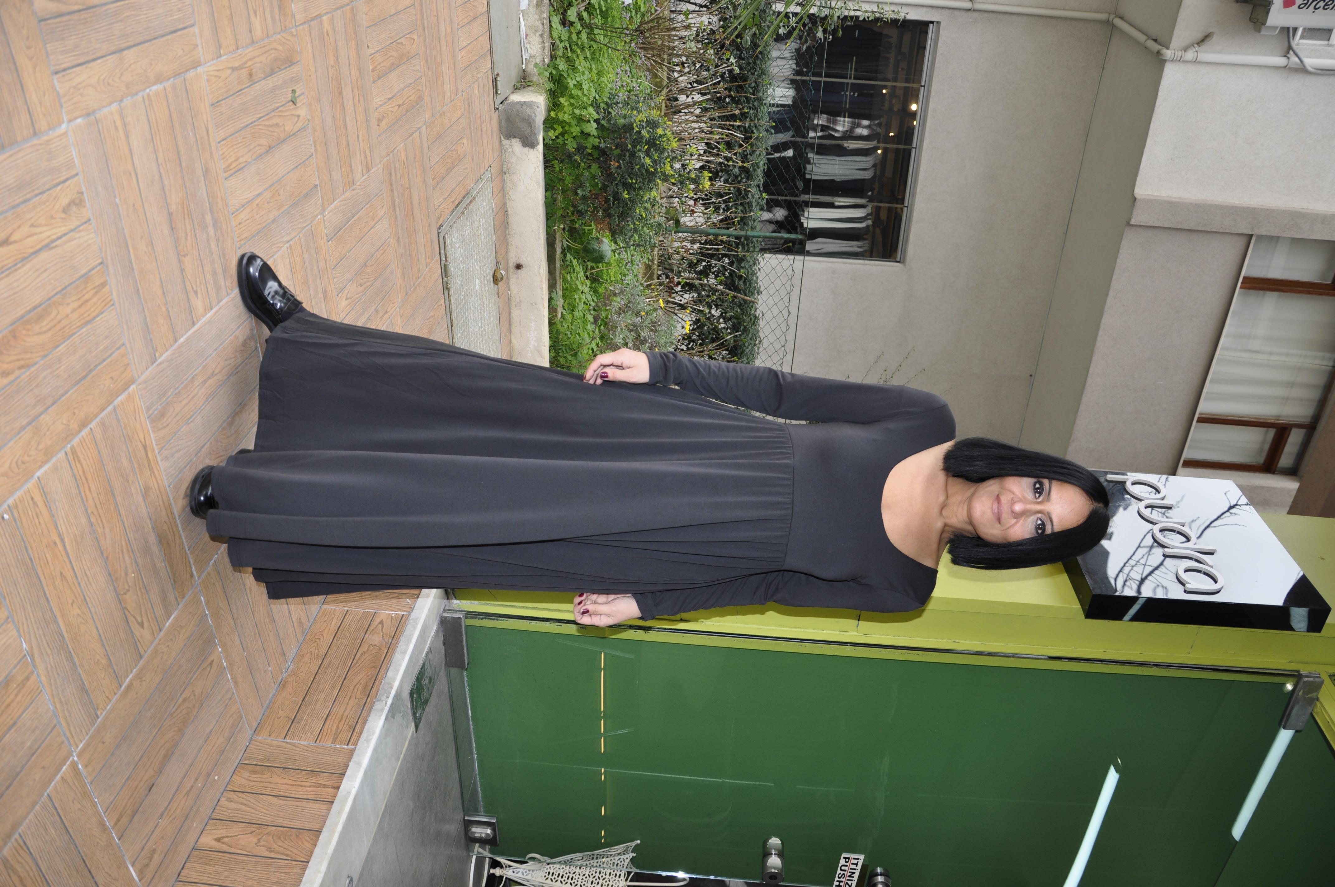 Siyah Modal Kumaş Maxi Elbise