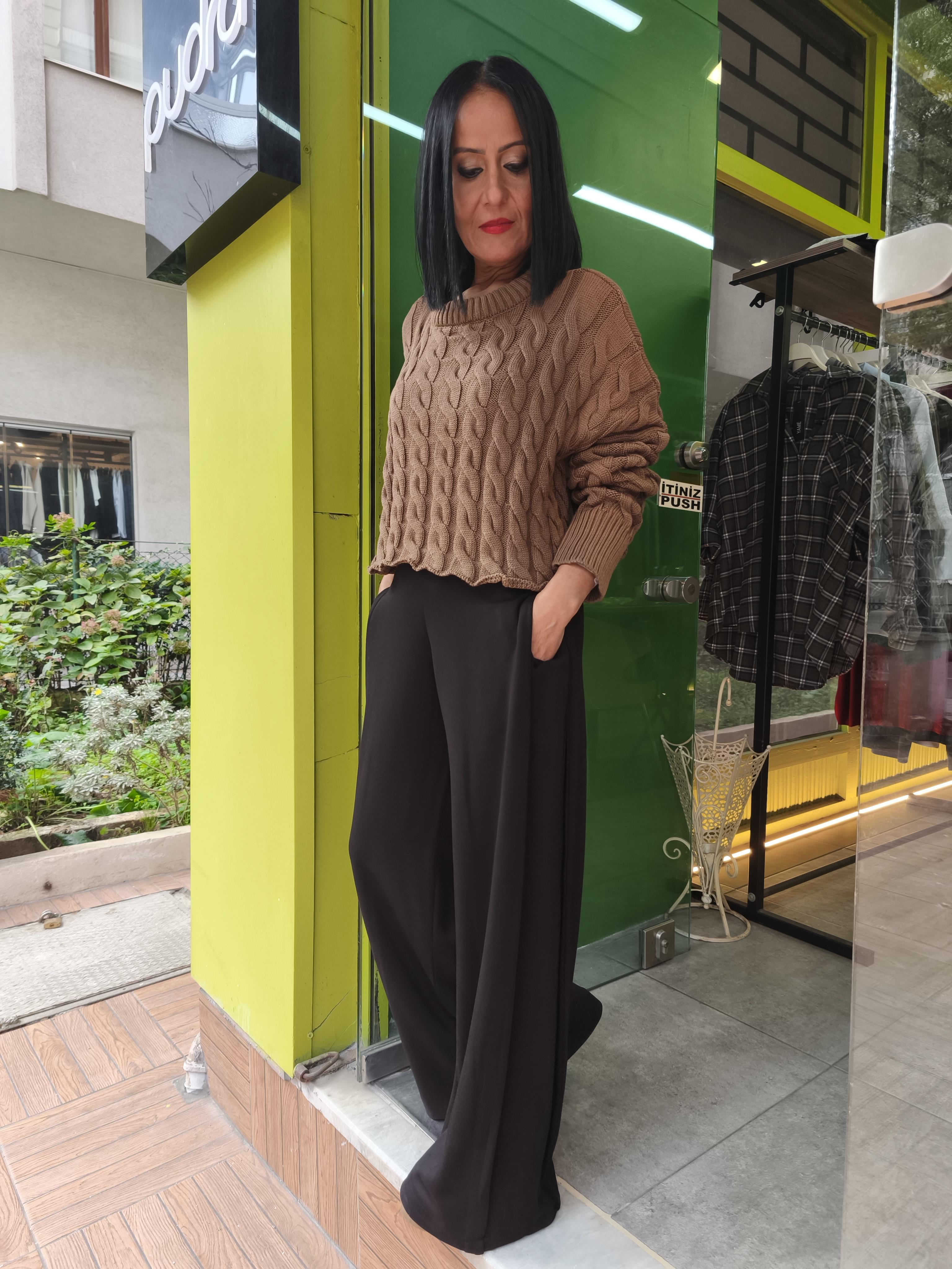 Siyah Modal Kumaş Palazzo Pantolon