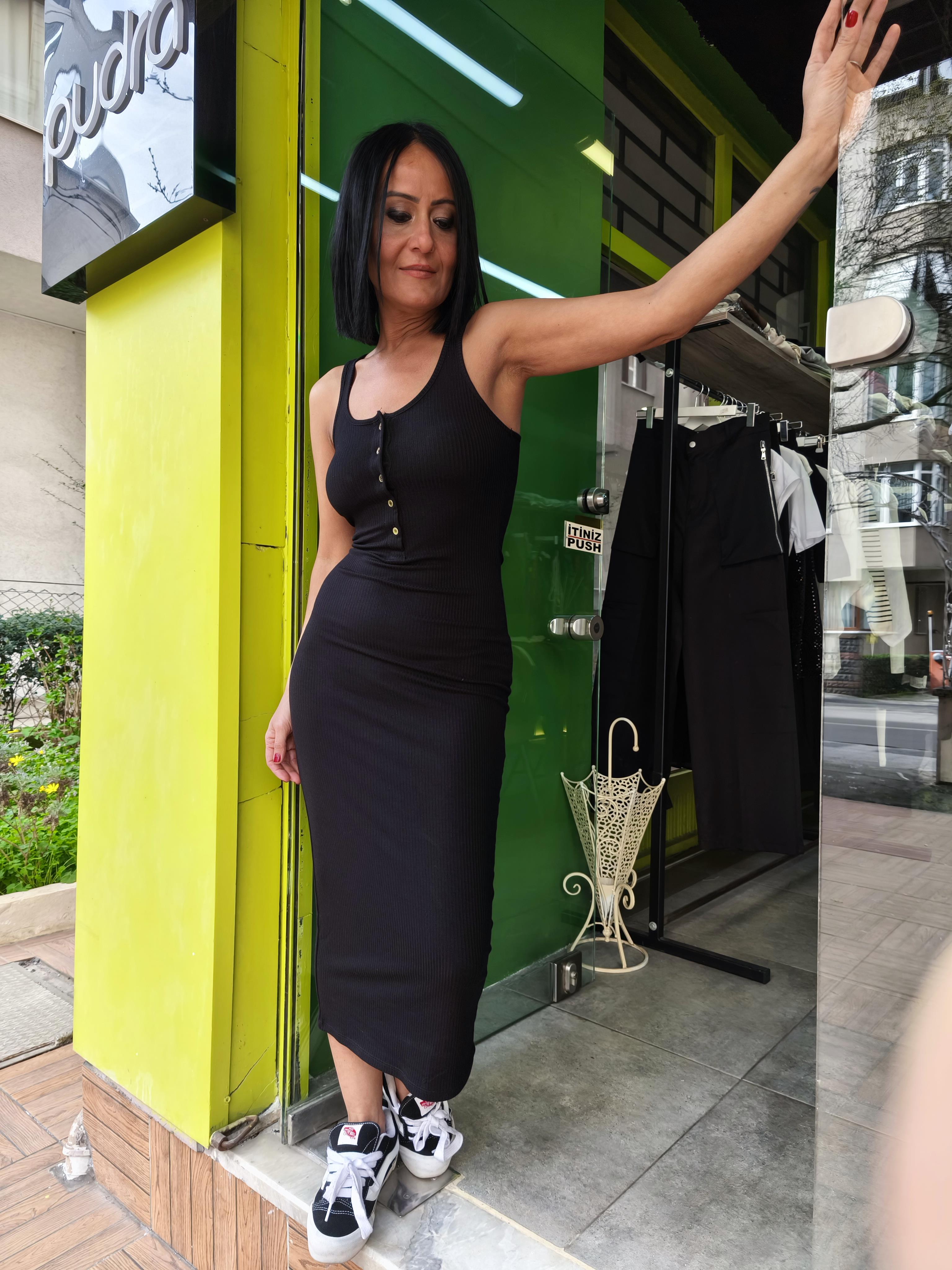 Siyah Orijinal Marka Midi Boy Elbise