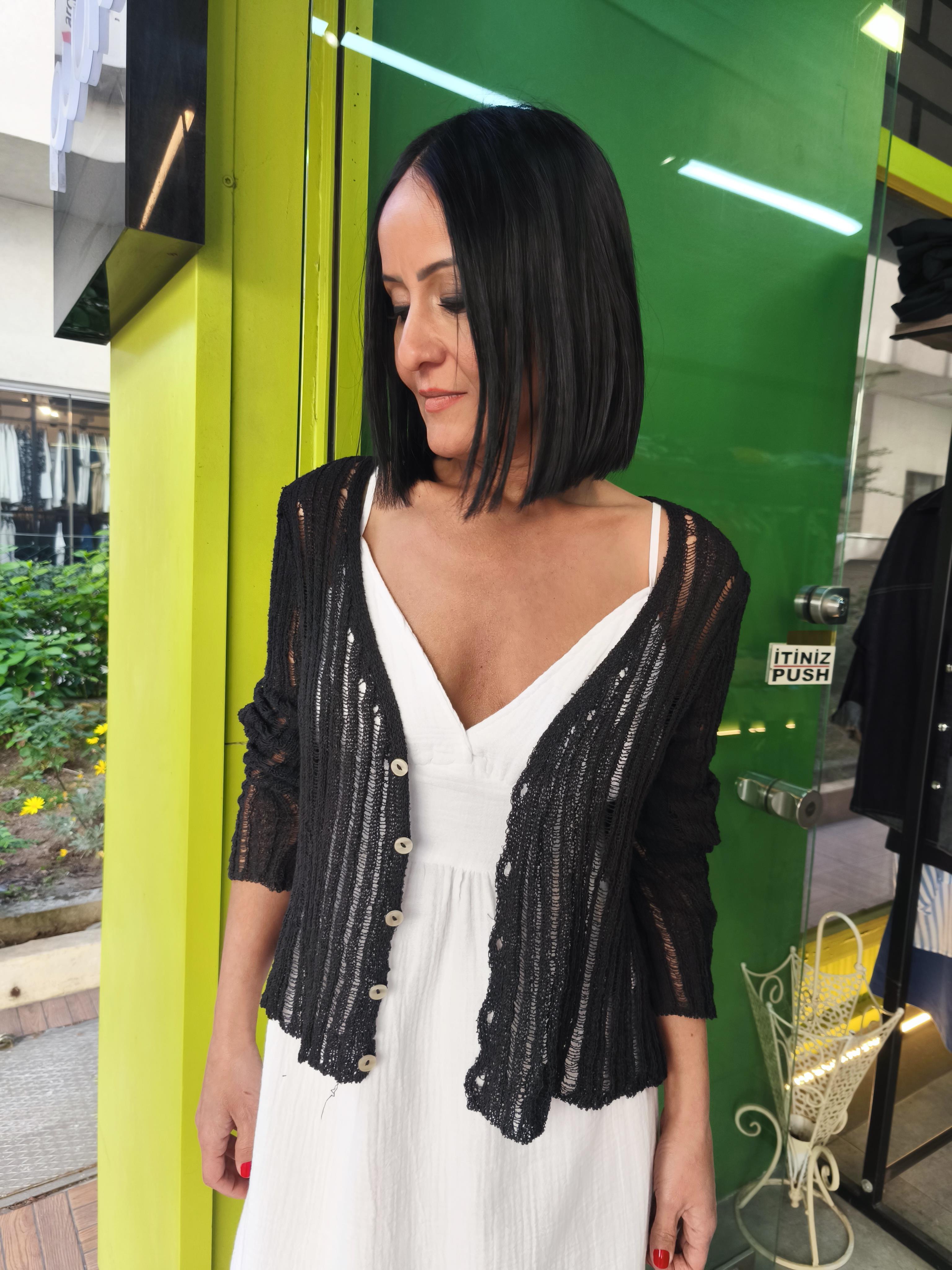 Siyah Transparan Hırka