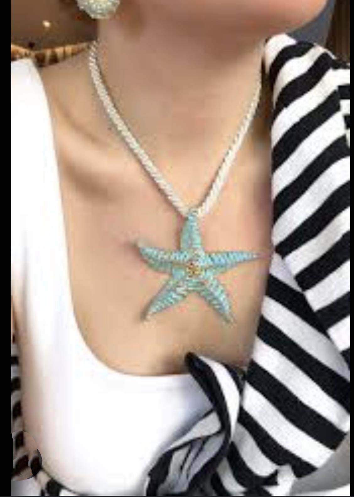 Su Yeşili Halatlı Yıldız Kolye