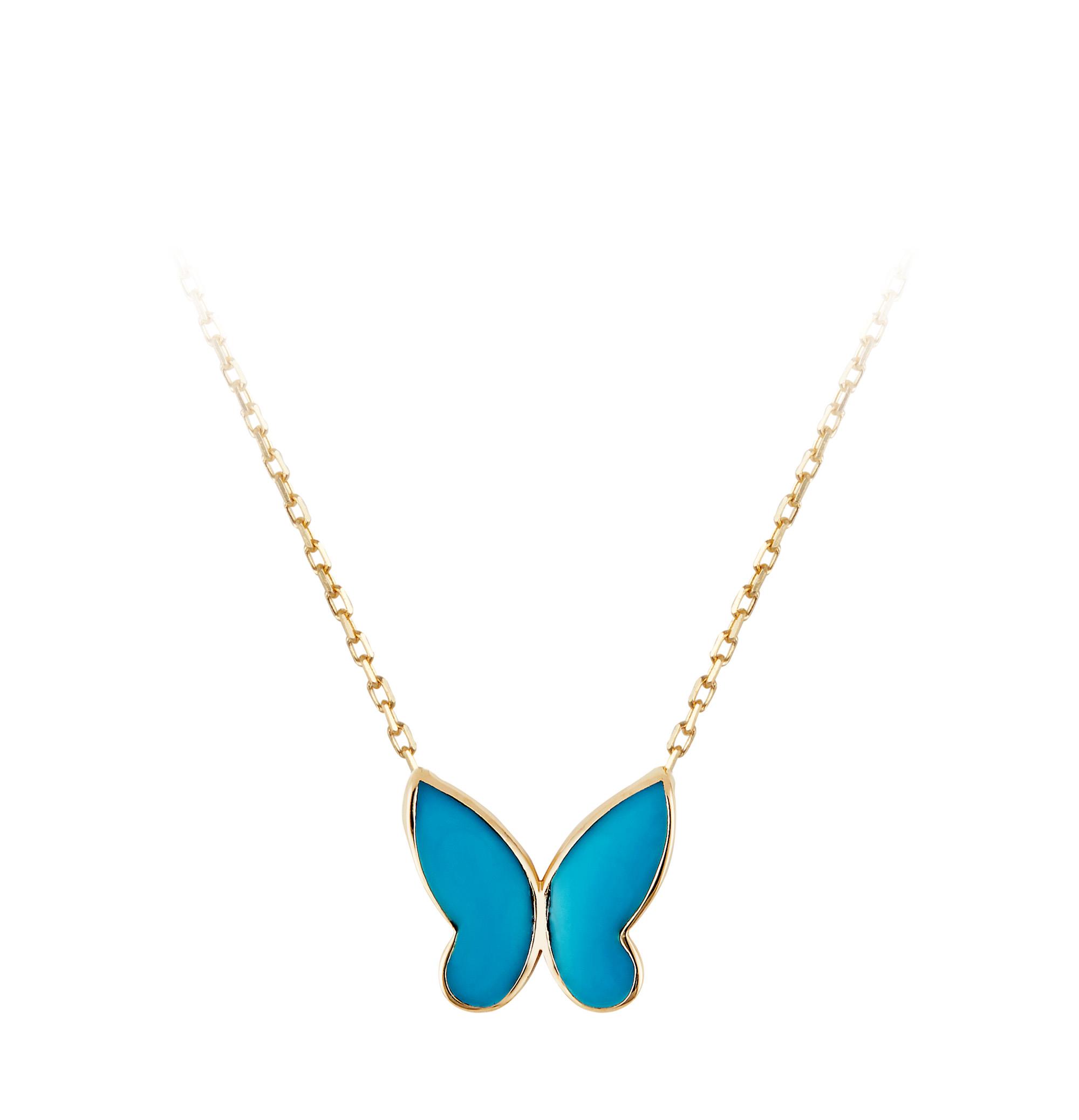 Mavi Mineli Kelebek Kolye