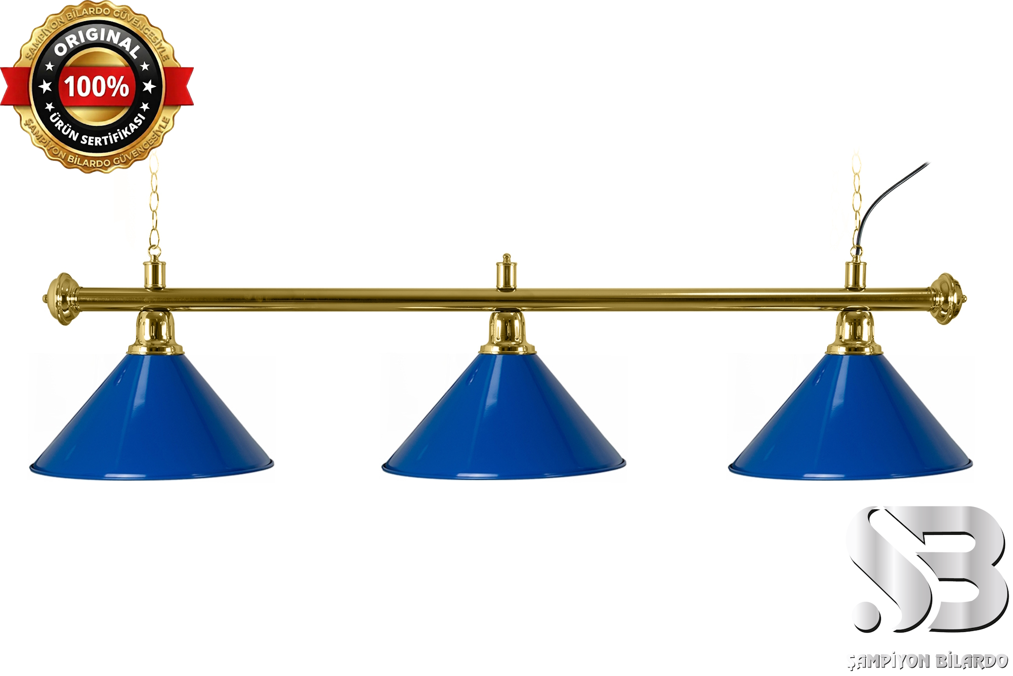 BİLARDO MASA LAMBASI 3'LÜ GOLD AKS MAVİ APLİK (İTHAL)