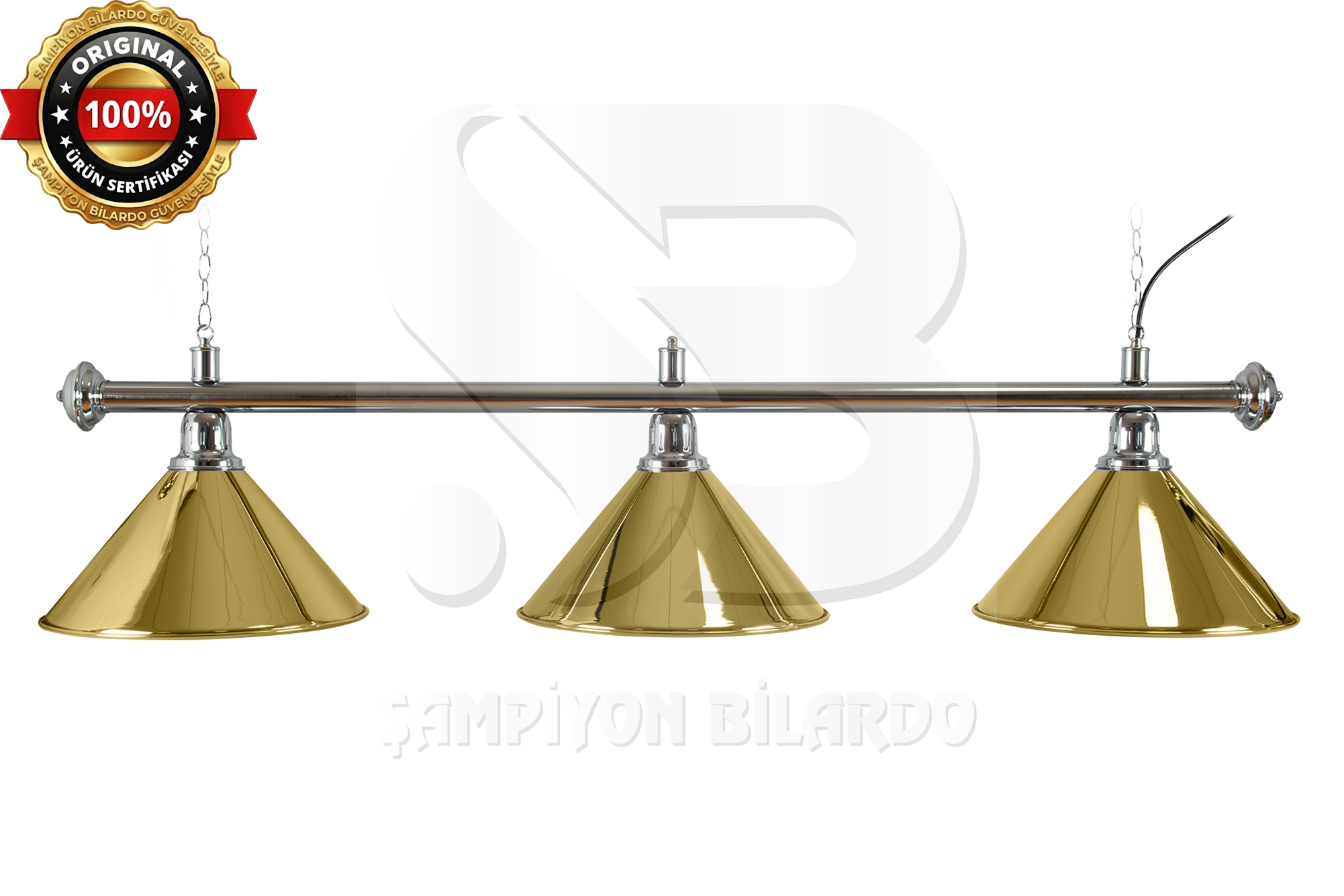 BİLARDO MASA LAMBASI 3'LÜ KROM AKS GOLD APLİK (İTHAL)