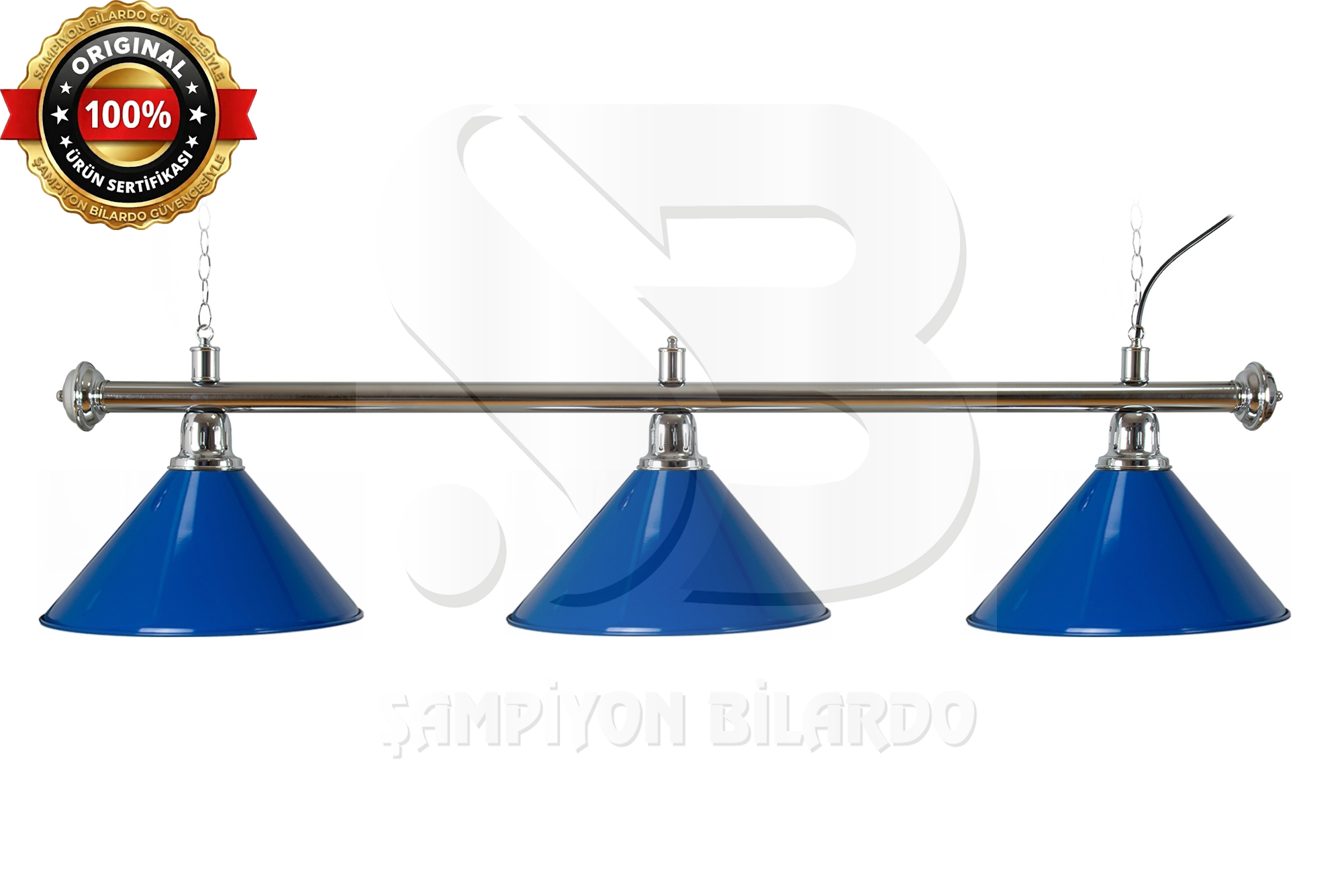 BİLARDO MASA LAMBASI 3'LÜ KROM AKS MAVİ APLİK (İTHAL)