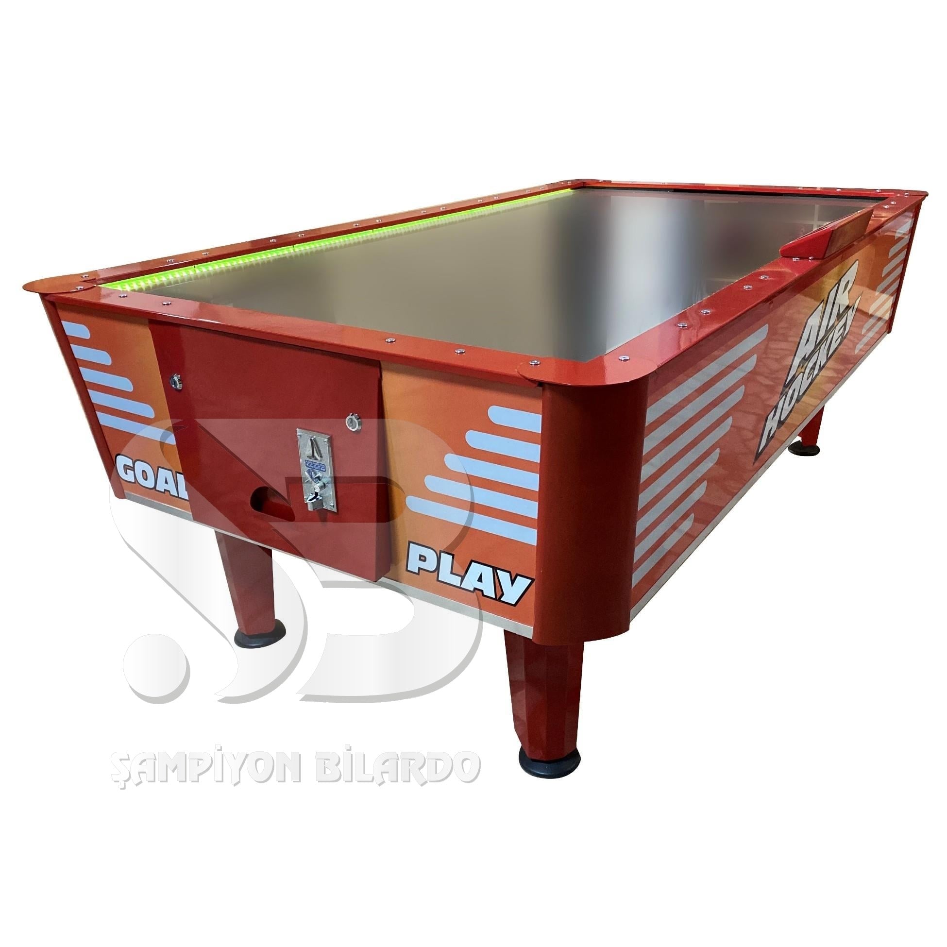 AO-31 STANDART MODEL AİRHOCKEY (PASLANMAZ KROM SAC ZEMİN) (KÜPEŞTE İÇ KENARLAR LEDLİ) (ALÜMİNYUM KAPLAMA KÜPEŞTE) 