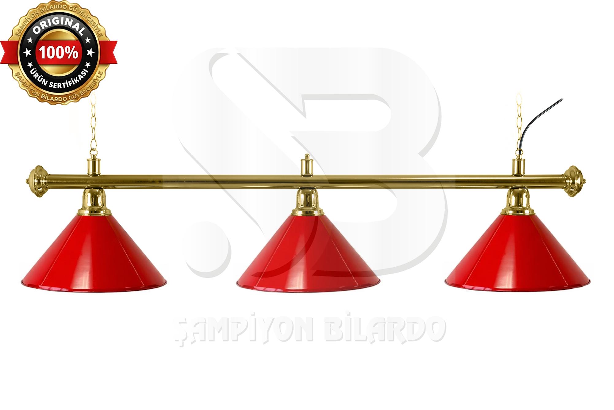 BİLARDO MASA LAMBASI 3'LÜ GOLD AKS KIRMIZI APLİK (İTHAL)