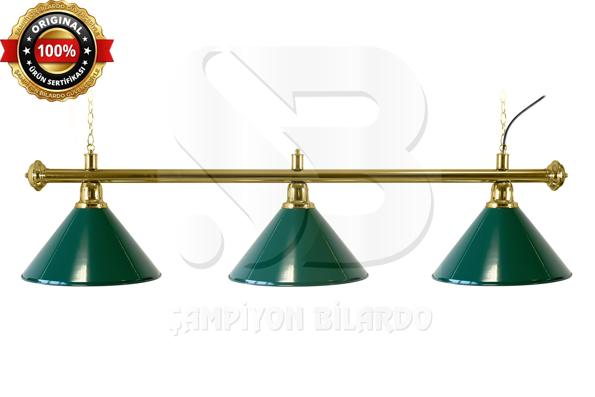 BİLARDO MASA LAMBASI 3'LÜ GOLD AKS YEŞİL APLİK (İTHAL)