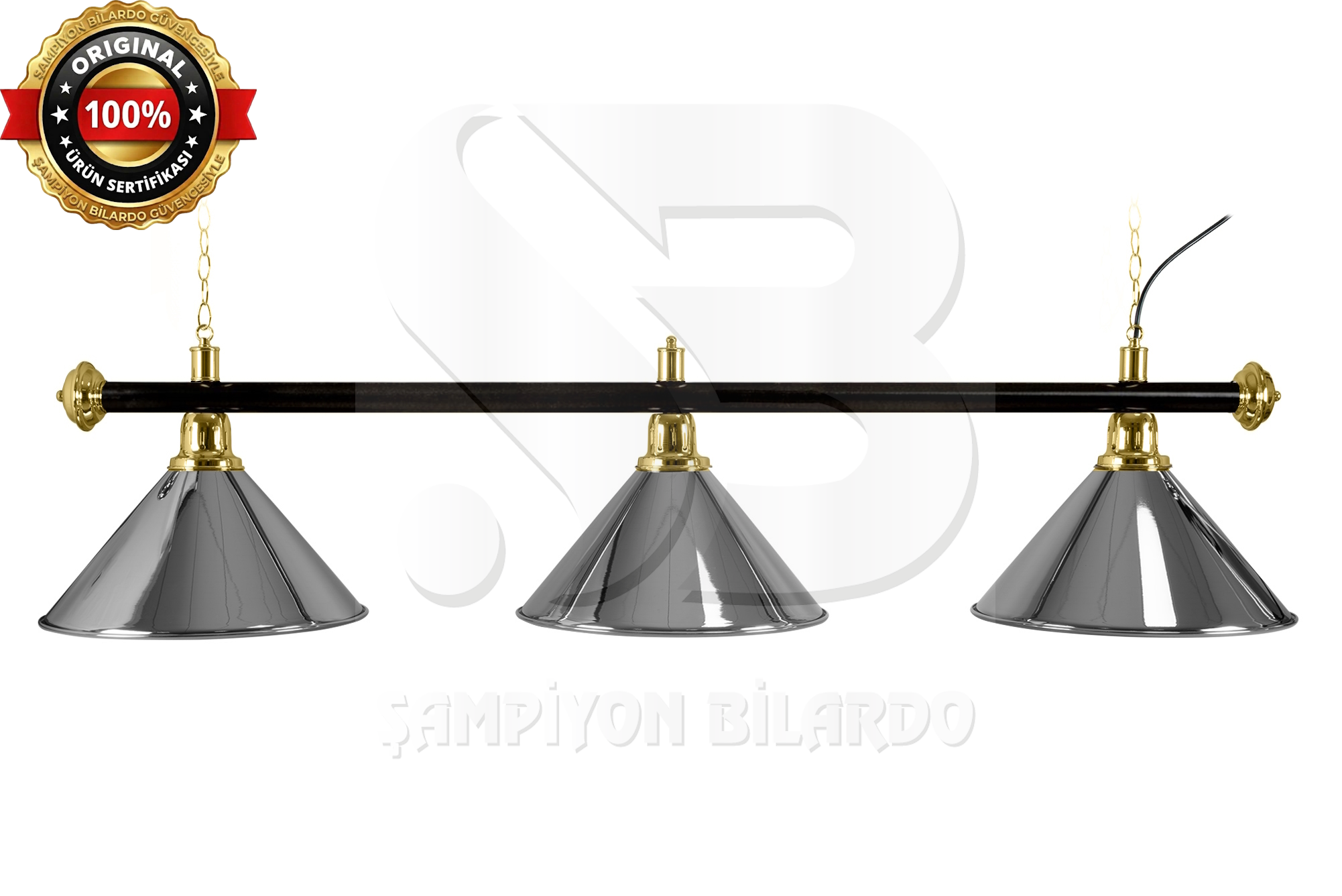 BİLARDO MASA LAMBASI 3'LÜ SİYAH AKS KROM APLİK (İTHAL)