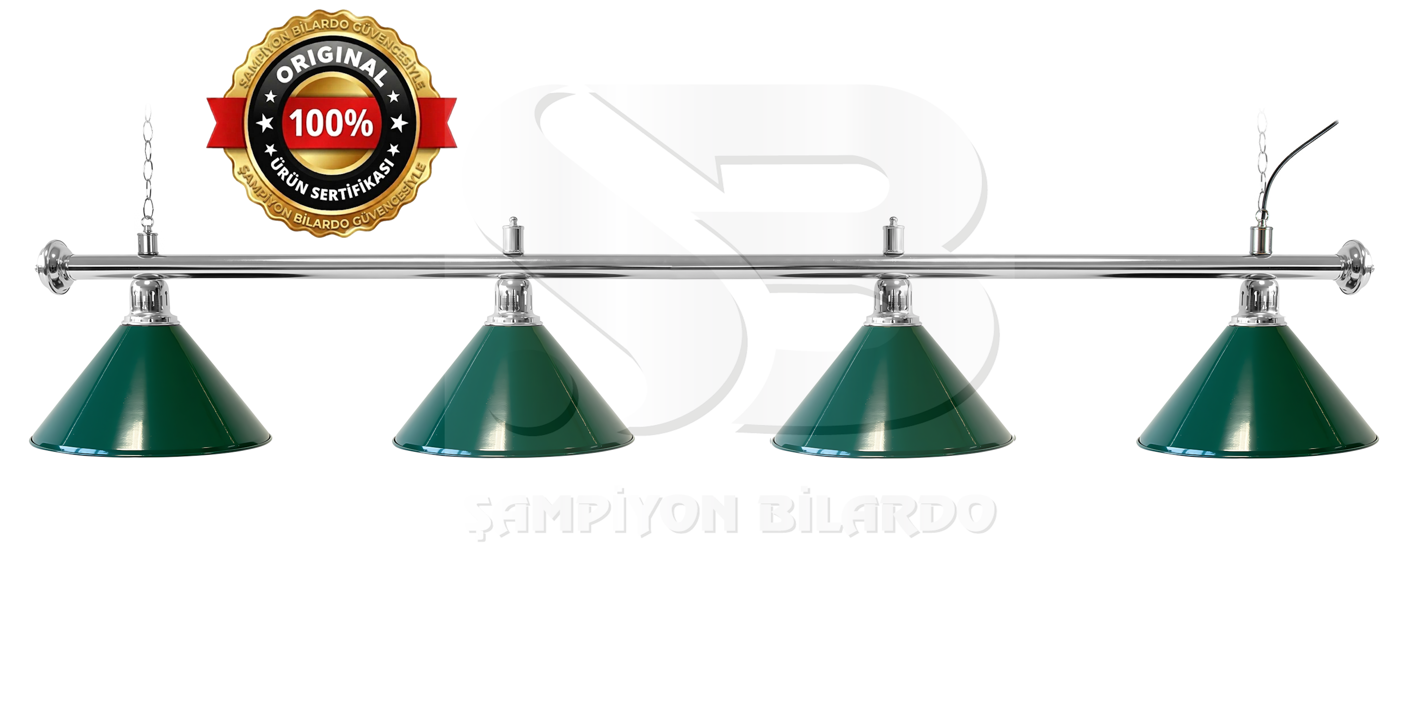 BİLARDO MASA LAMBASI 4'LÜ KROM AKS YEŞİL APLİK (İTHAL)