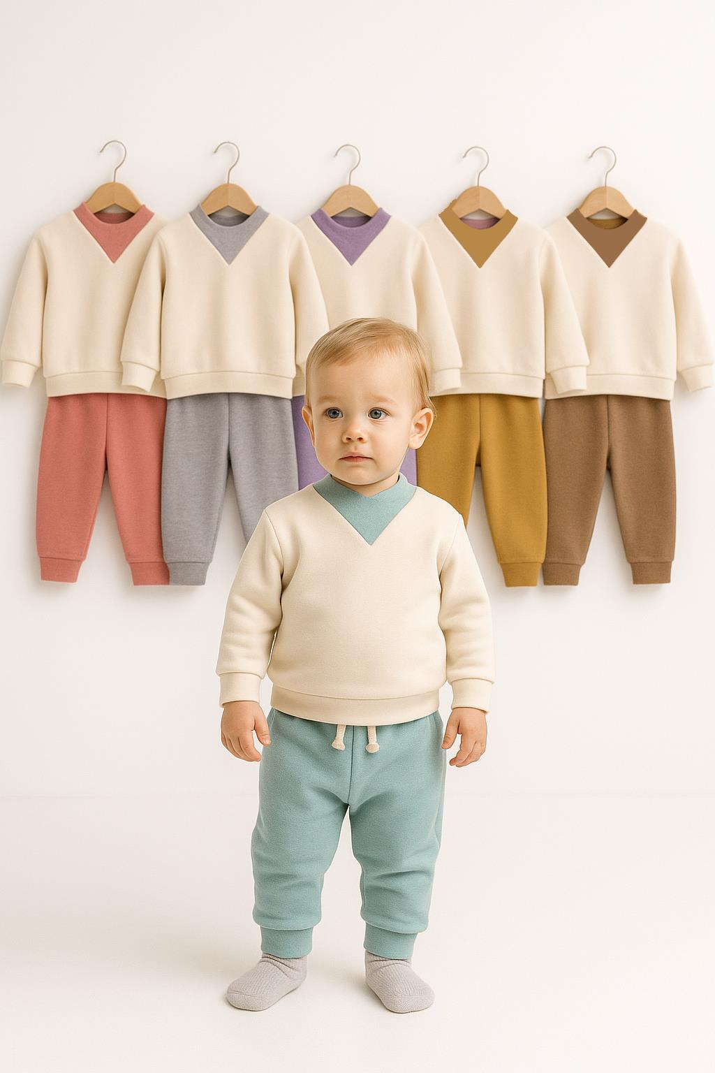 KD33302 BASİC DERİ ARMALI 3İPLİK TAKIM 6-9/9-12/18-24/24-36 AY