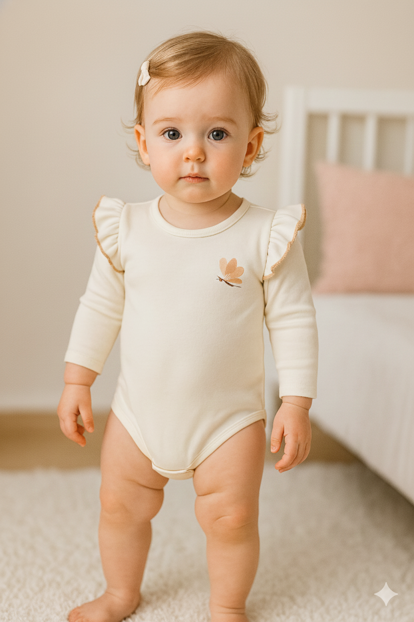KD53085.ORGANİK KIZ UZUN KOL ÇITÇITLI BODY 3-6/6-9/9-12/18-24 AY