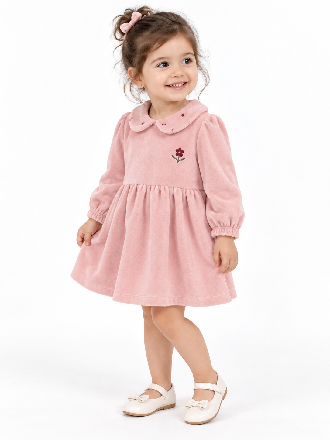 KD63125:KADİFE BEBE YAKA ELBİSE 6-9/9-12/18-24/24-36 AY