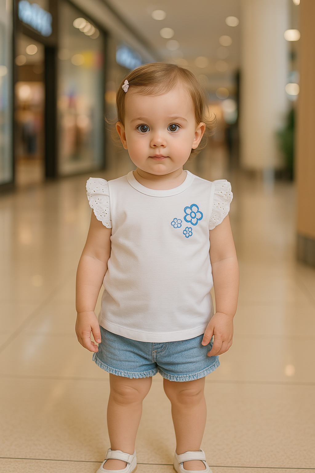 KD33984 Kız Bebek Nakışlı Tişört 3-6/6-9/9-12/18-24 Ay