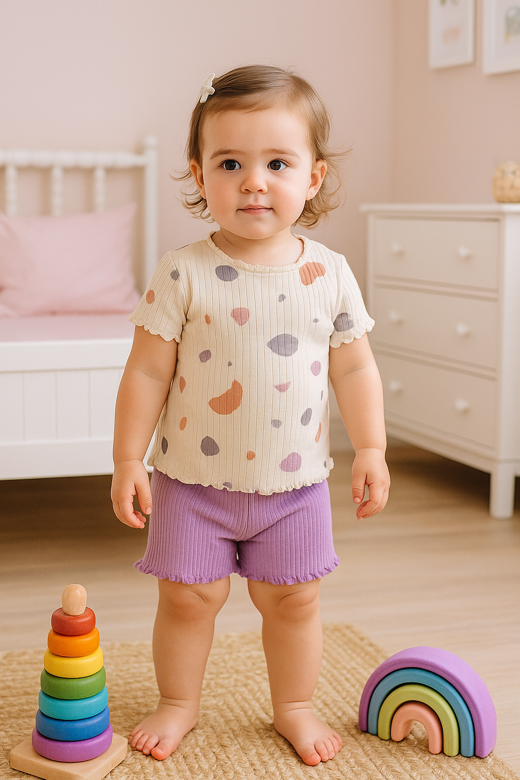 KD43022.KAŞKORSE DESENLİ TİŞÖRT ŞORT TAKIM 3-6/6-9/9-12/18-24AY