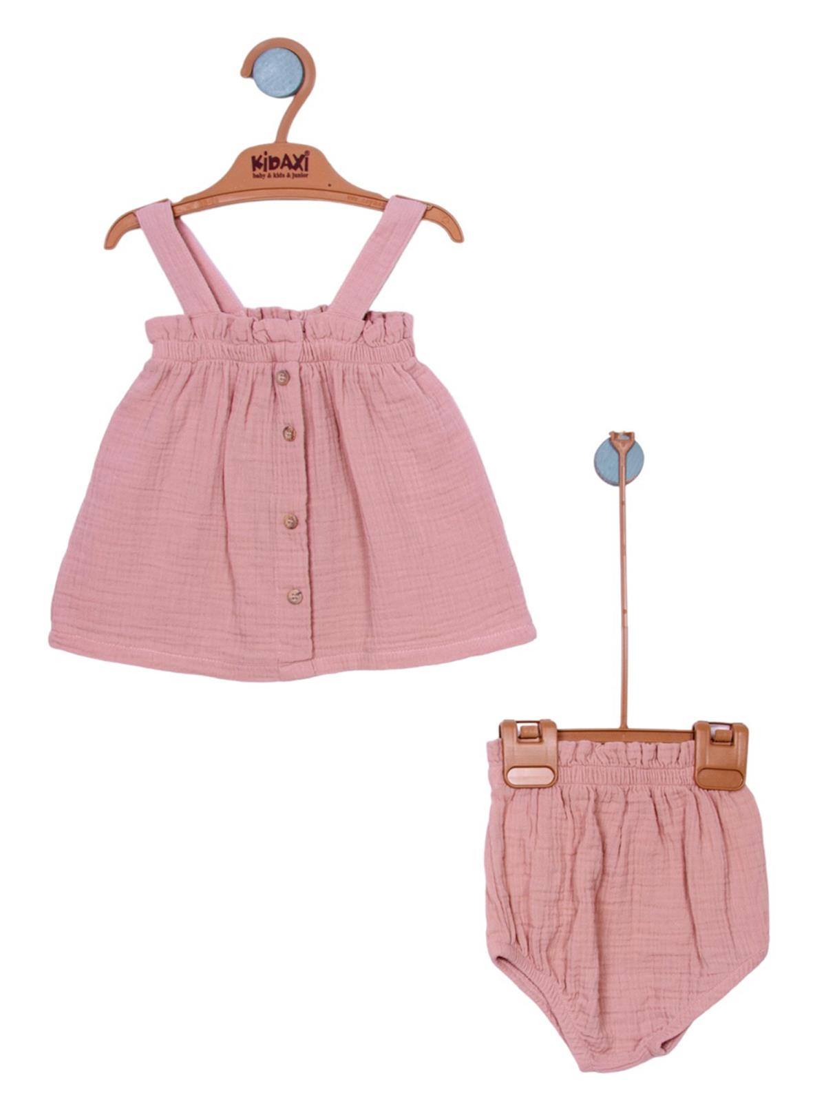 KD43057.MÜSLİN ASKILI BLUZ KÜLOT TAKIM 3-6/6-9/9-12/18-24AY