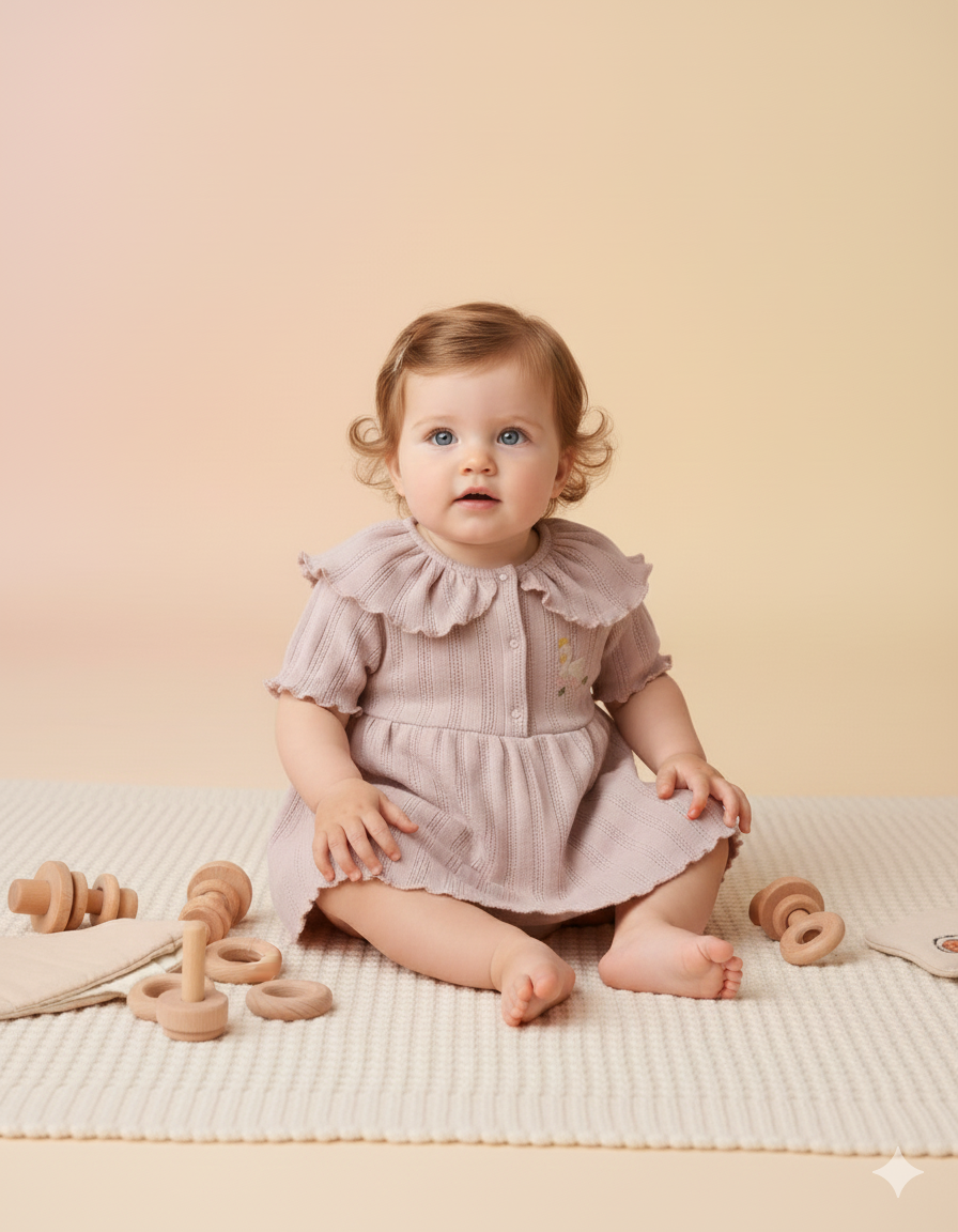 KD54161.JAKARLI YAKASI FIRFIRLI ELBİSE 6-9/9-12/12-18/18-24AY