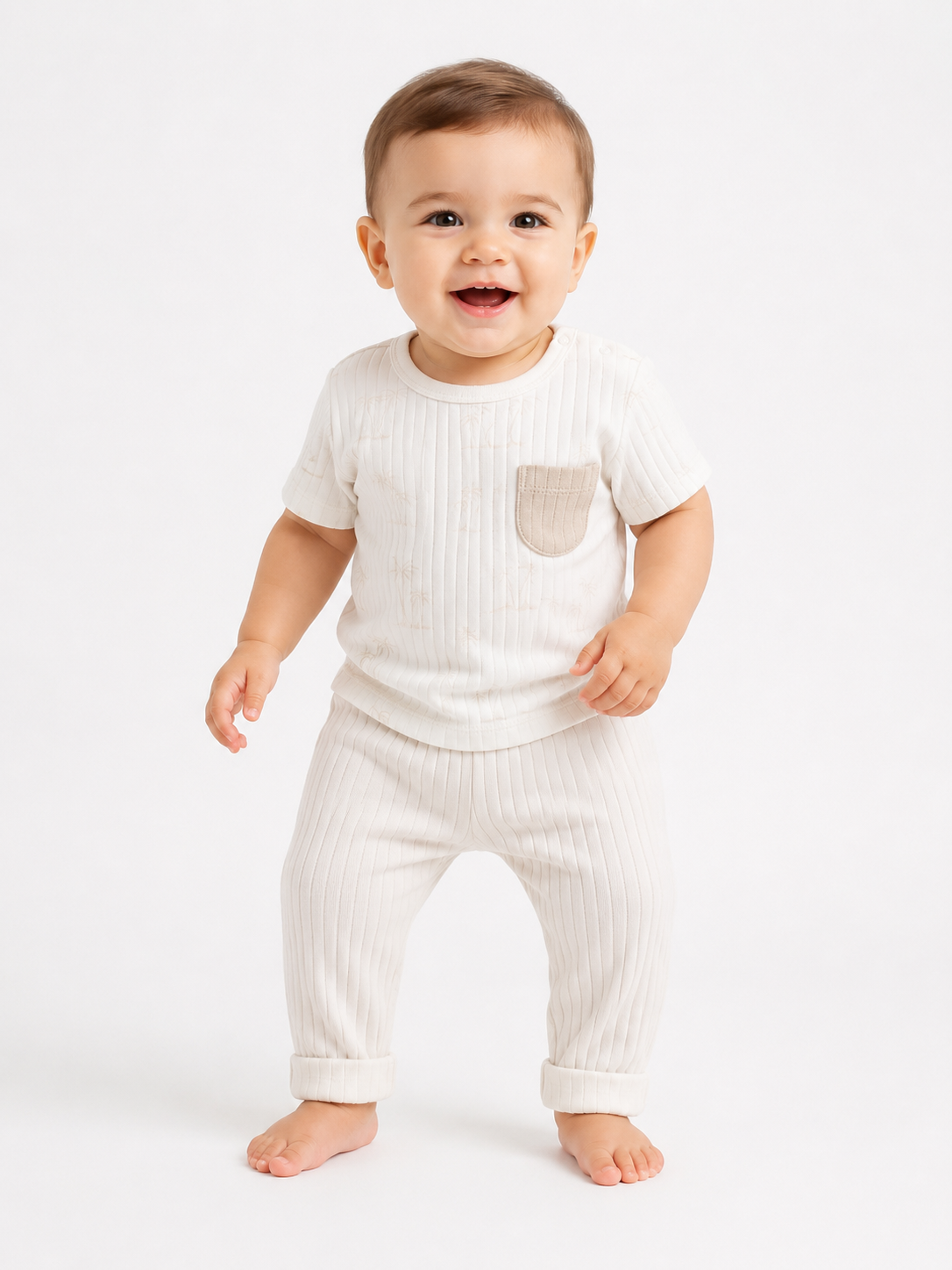 KD63002.PALMİYE BASKILI TİŞÖRT PANTOLON TAKIM 6-9/9-12/18-24/24-36AY