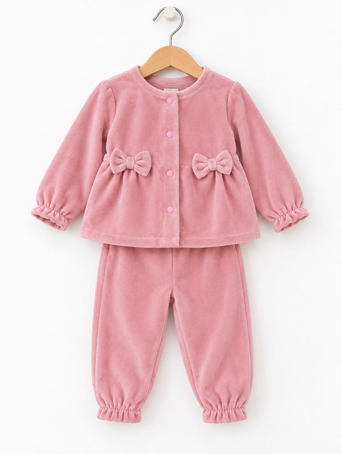 KD63124.KADİFE FİYONK DETAYLI KIZ BEBEK TAKIM 6-9/9-12/18-24/24-36 AY
