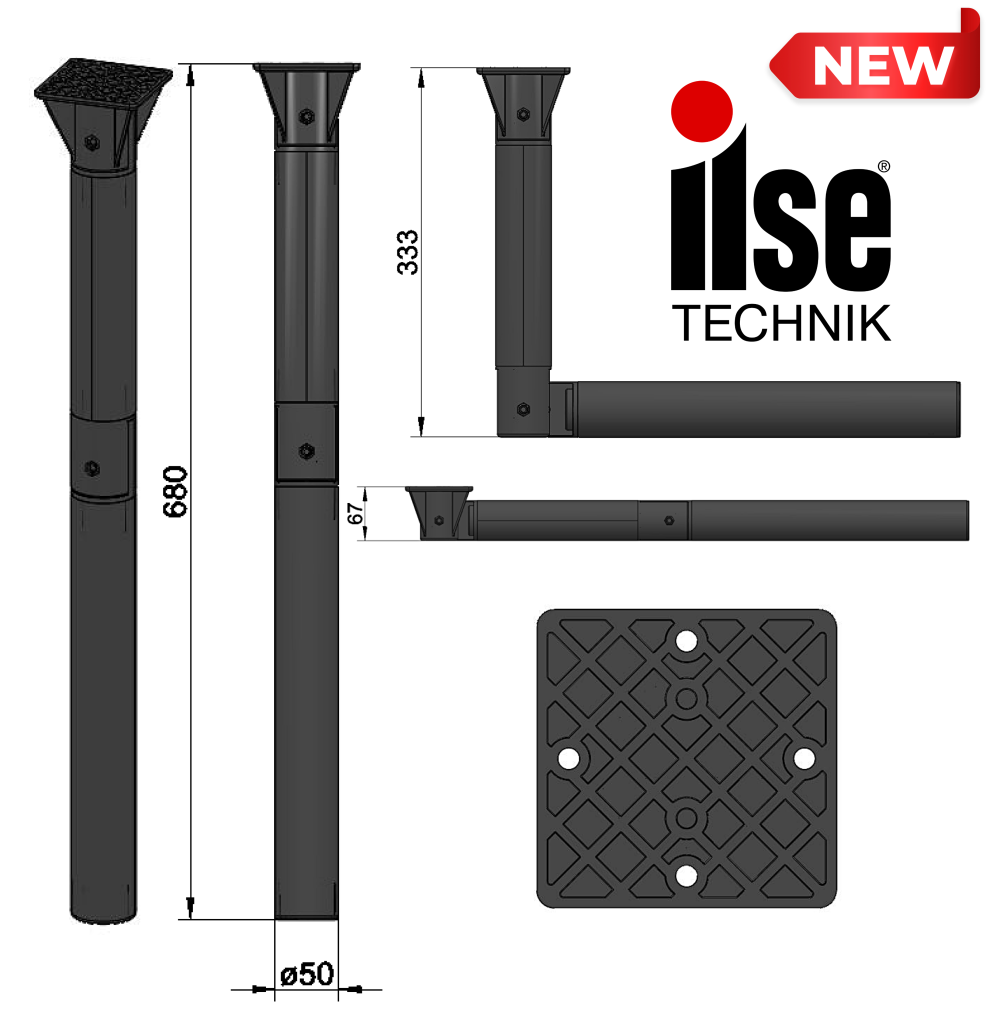 ILSE TECHNIK 6830ANT-KIT İki Yerden Katlanır Masa Ayağı +1xDuvar Rayı