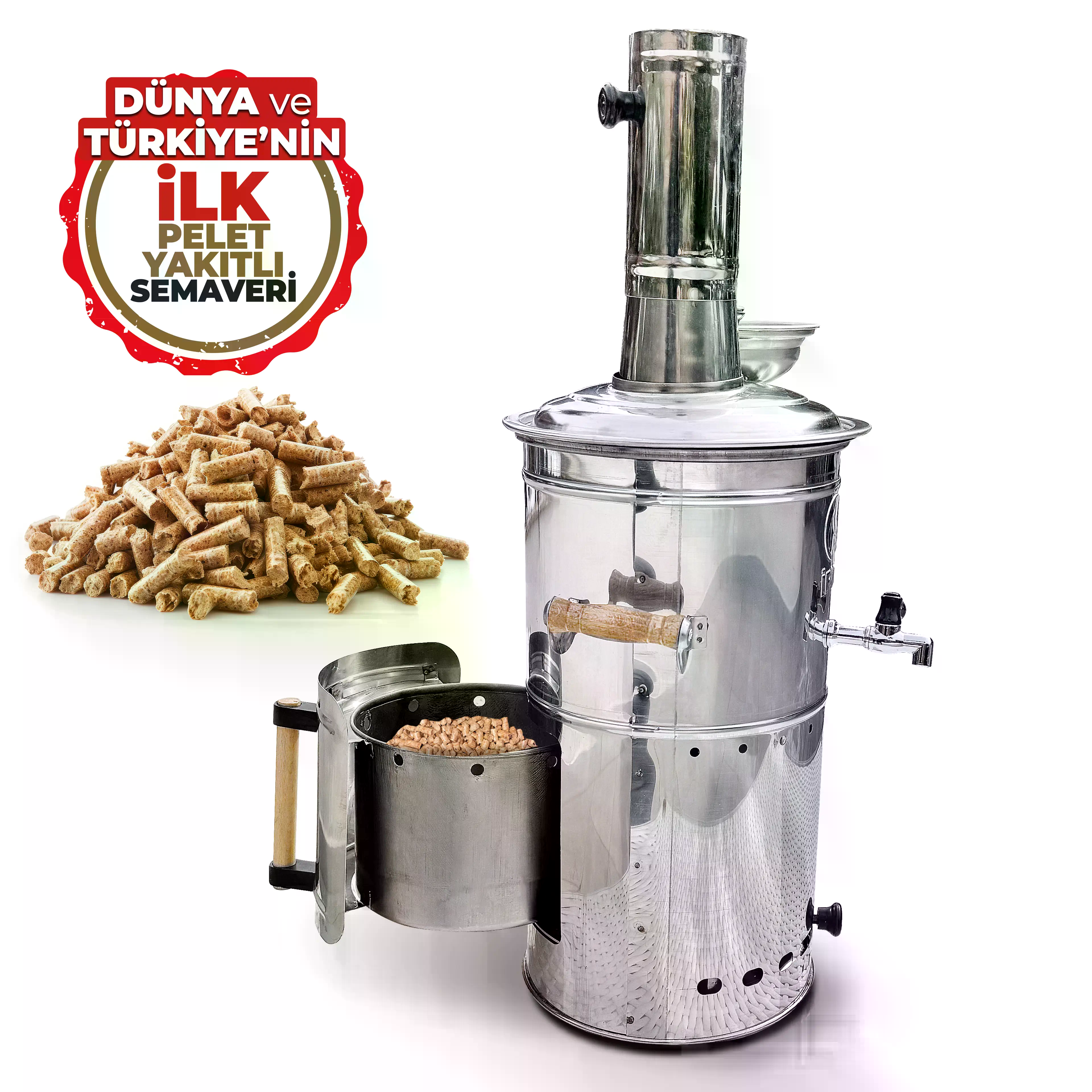 İFYIL Pelet Yakıtlı Dumansız Paslanmaz Çelik 4 Litre Semaver (Peletli)
