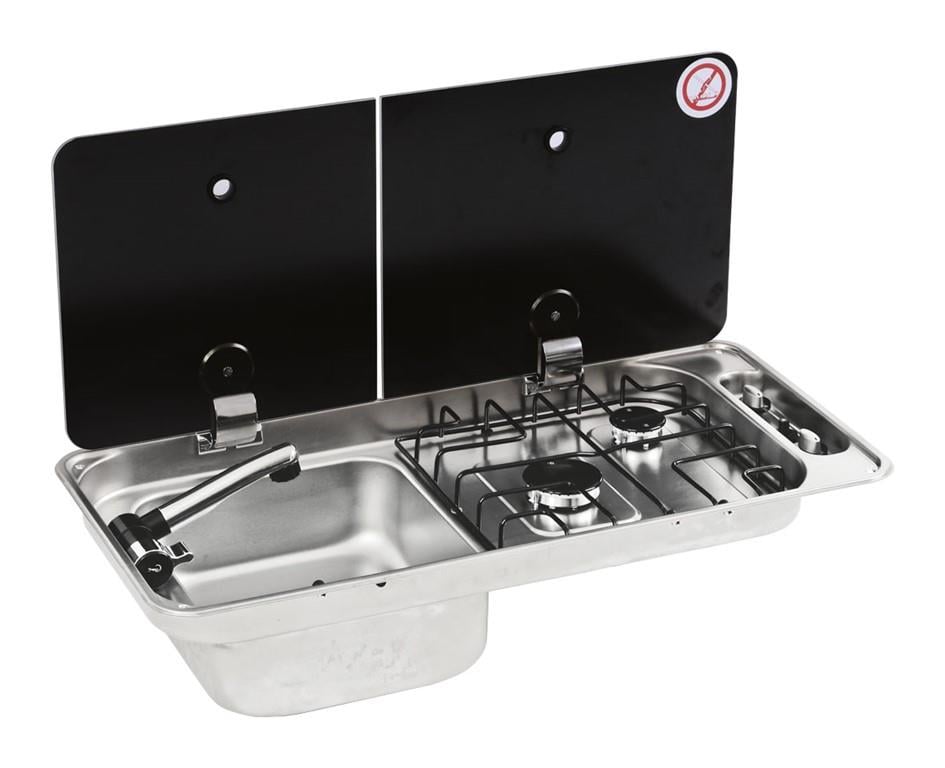 Kombinasyon Çift Gözlü Ocak&Eviye Ayrık Cam (Sağ Ocak-Sol Evye) G 340 X U 716 X D 150 mm