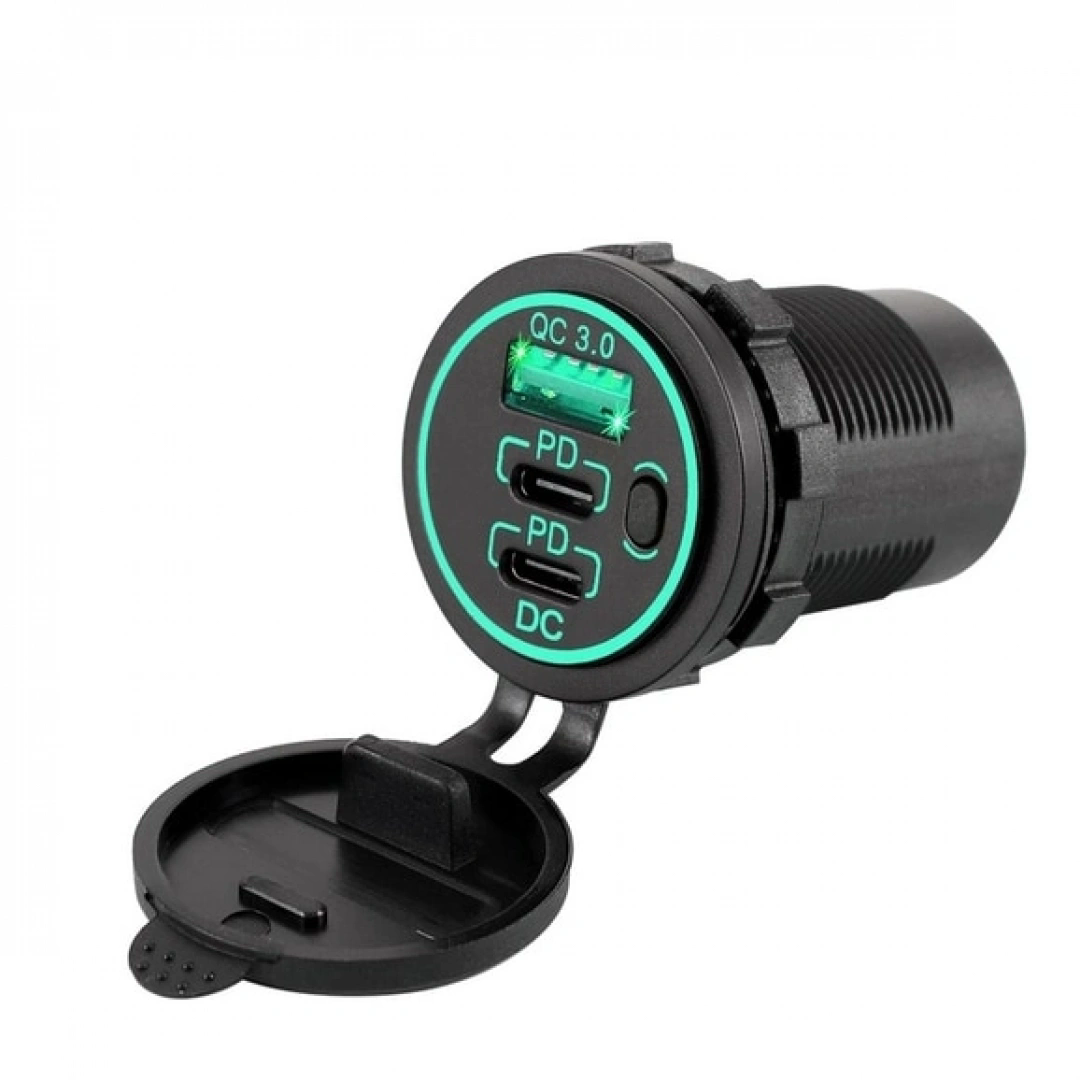 MELLİFERA İki Usb Type-C + Bir Usb Type-A Şarj Cihazı (On - Off Anahtarlı Mavi Işıklı) Max. Power : 45W (5V-3A, 9V-2A, 12V-1,5A)