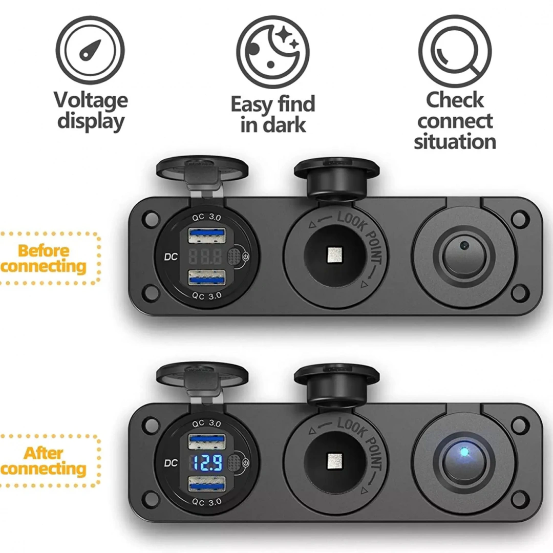 MELLİFERA ARAÇ TEKNE ATV ÇİFT USB ŞARJ , ÇAKMAKLIK ON/OFF ANAHTAR ÜÇLÜ SET