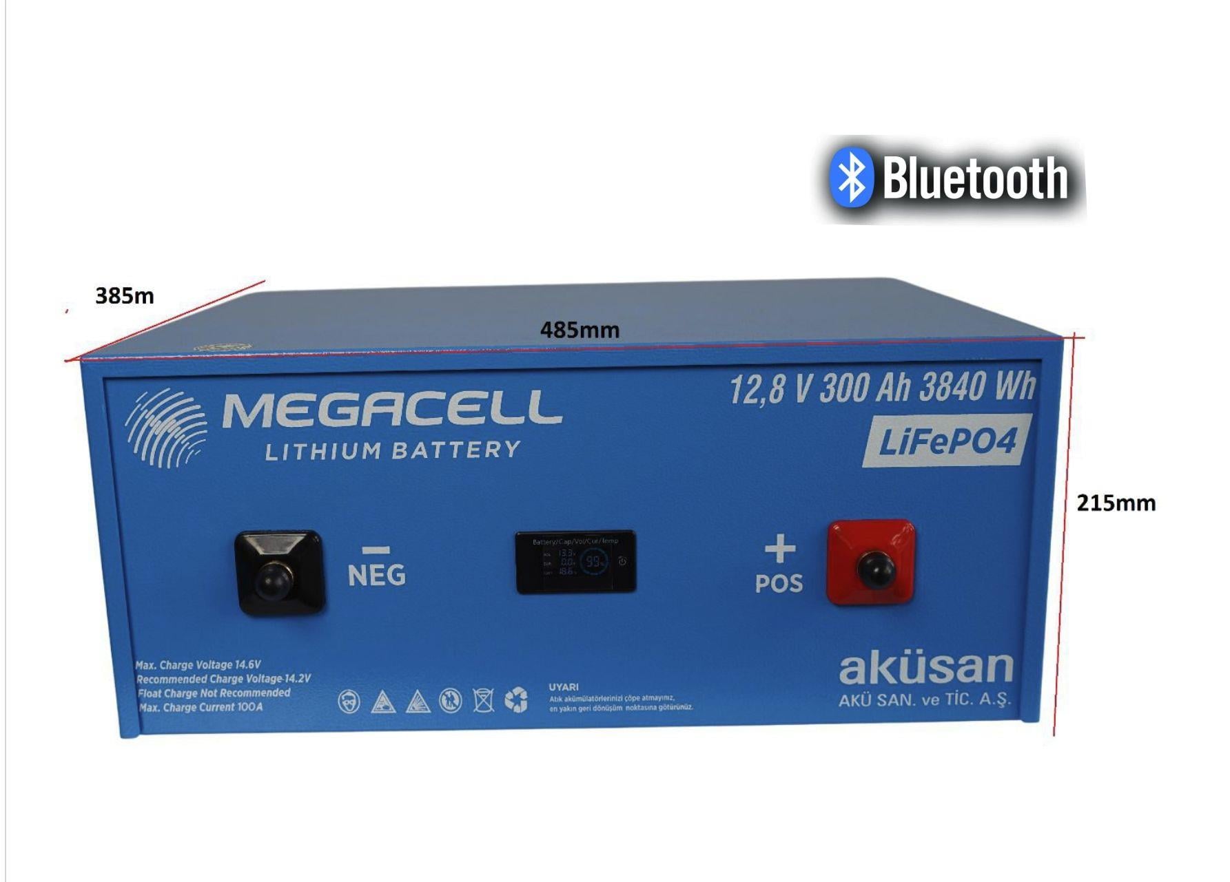 Megacell 12.8V 300Ah LiFePO4 Lityum Demir Fosfat Akü (Bluetoothlu)