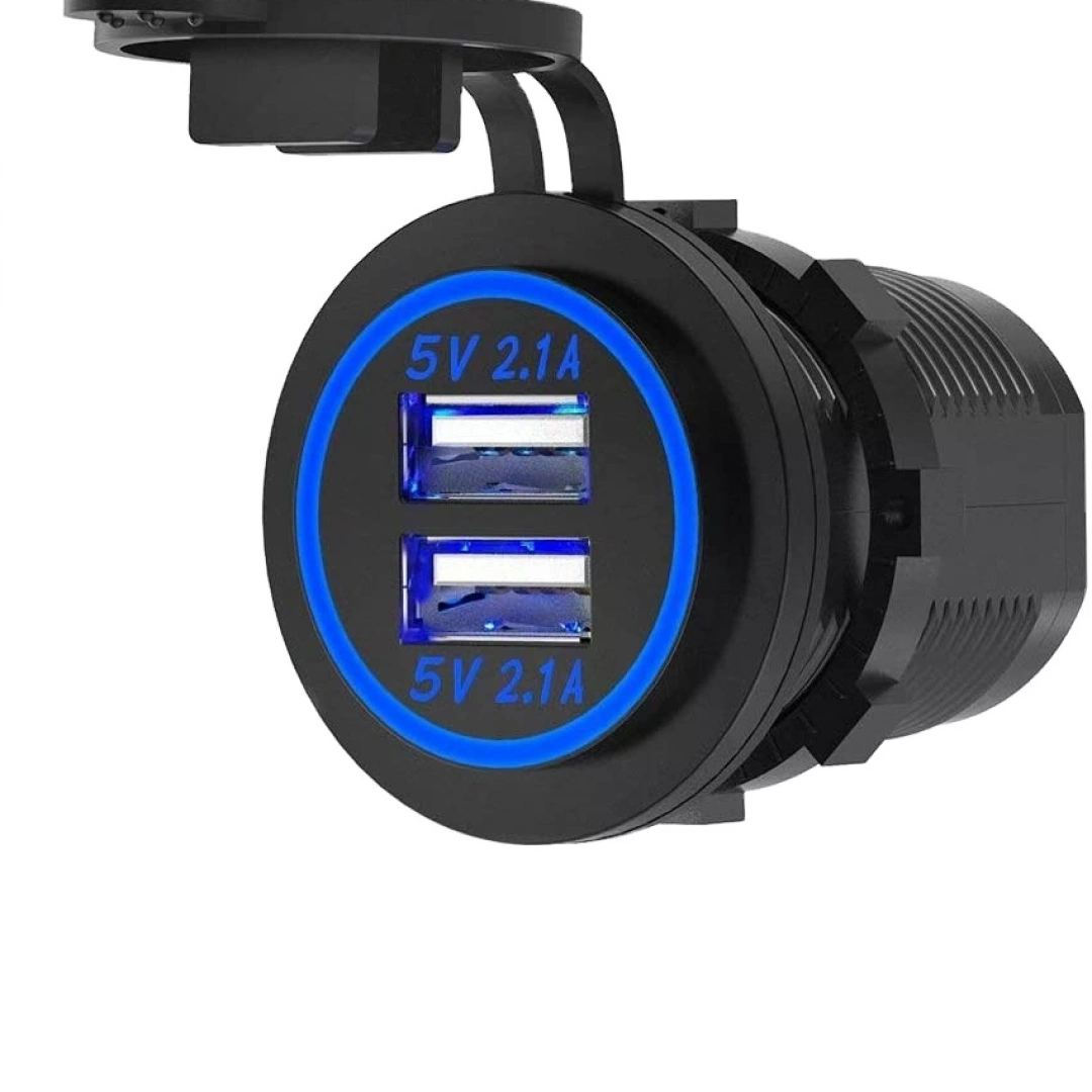 MELLİFERA Type-A İki USB 12v priz paneli monte çift USB güç soketi 4.8A su geçirmez güç çıkışı çift şarj Cihazı (Mavi ışıklı)