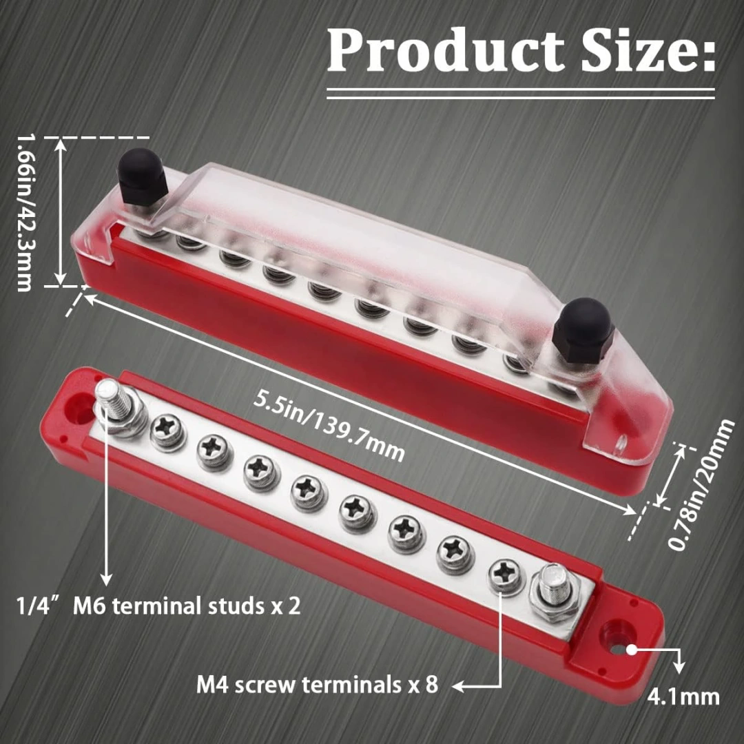 MELLİFERA 8'li Terminal Bara Çıtçıtlı Kapaklı (Syah+ Siyah) güç dağıtım Terminal bloğu 12-24-48v 300A