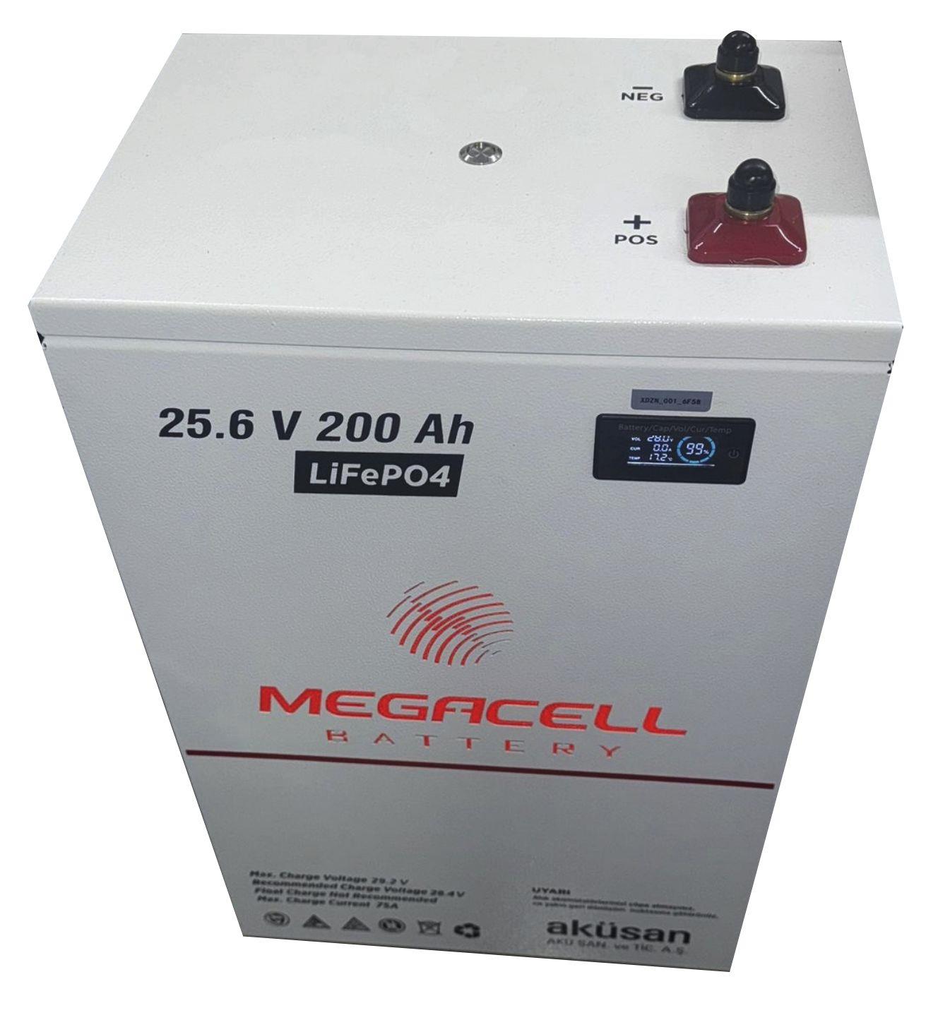 Megacell 25.6V 200Ah (Bluetooth) LiFePO4 Lityum Demir Fosfat Akü (Prizmatik)