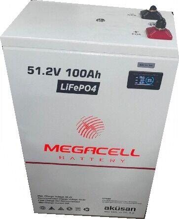 Megacell 51,2V 100Ah LiFePO4 Lityum Demir Fosfat Akü (PRİZMATİK/BLUETOOTHLU)