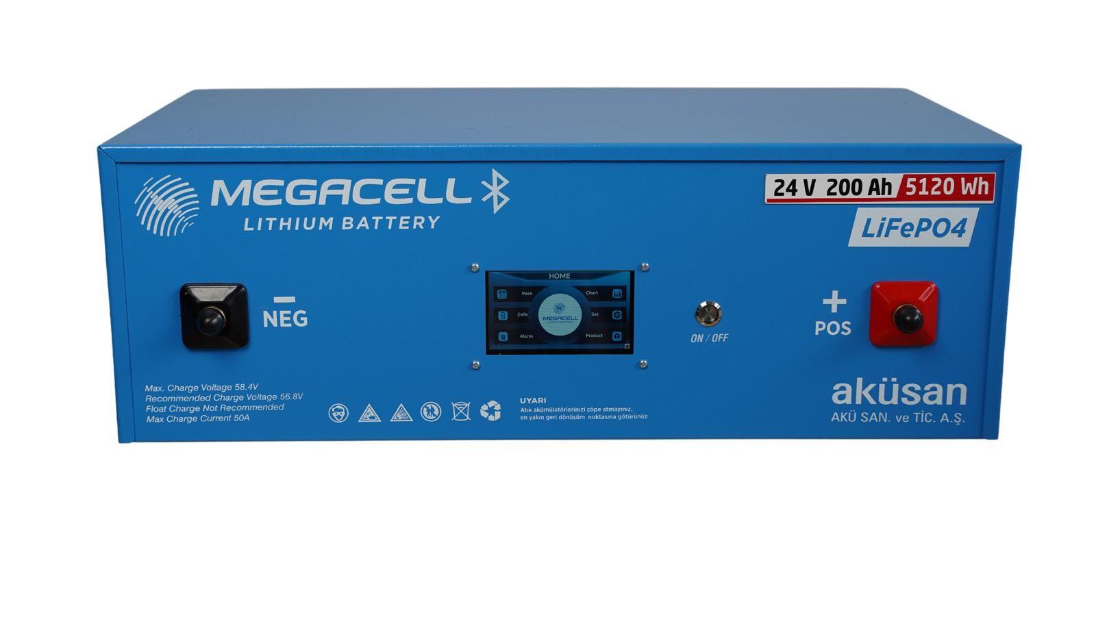 Megacell 25.6V 200Ah (Bluetooth) LiFePO4 Lityum Demir Fosfat Akü (Dokunmatik Ekran)