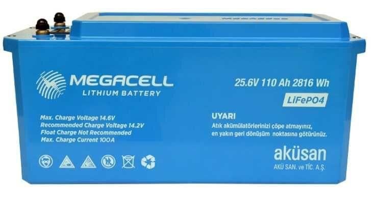 Megacell 25.6V 100Ah LiFePO4 Lityum Demir Fosfat Akü (ABS Kasa)