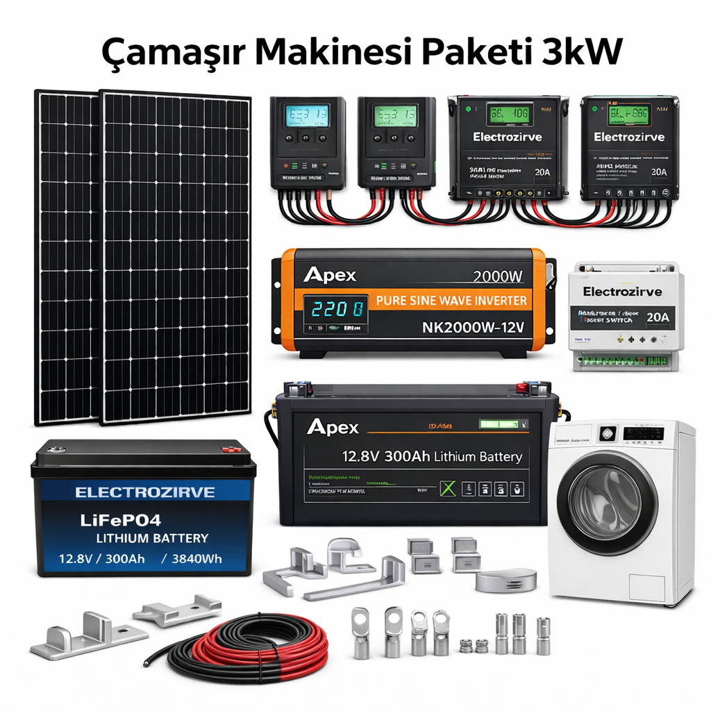 ELECTROZİRVE Çamaşır Makinesi İçin Solar Paket 3kW