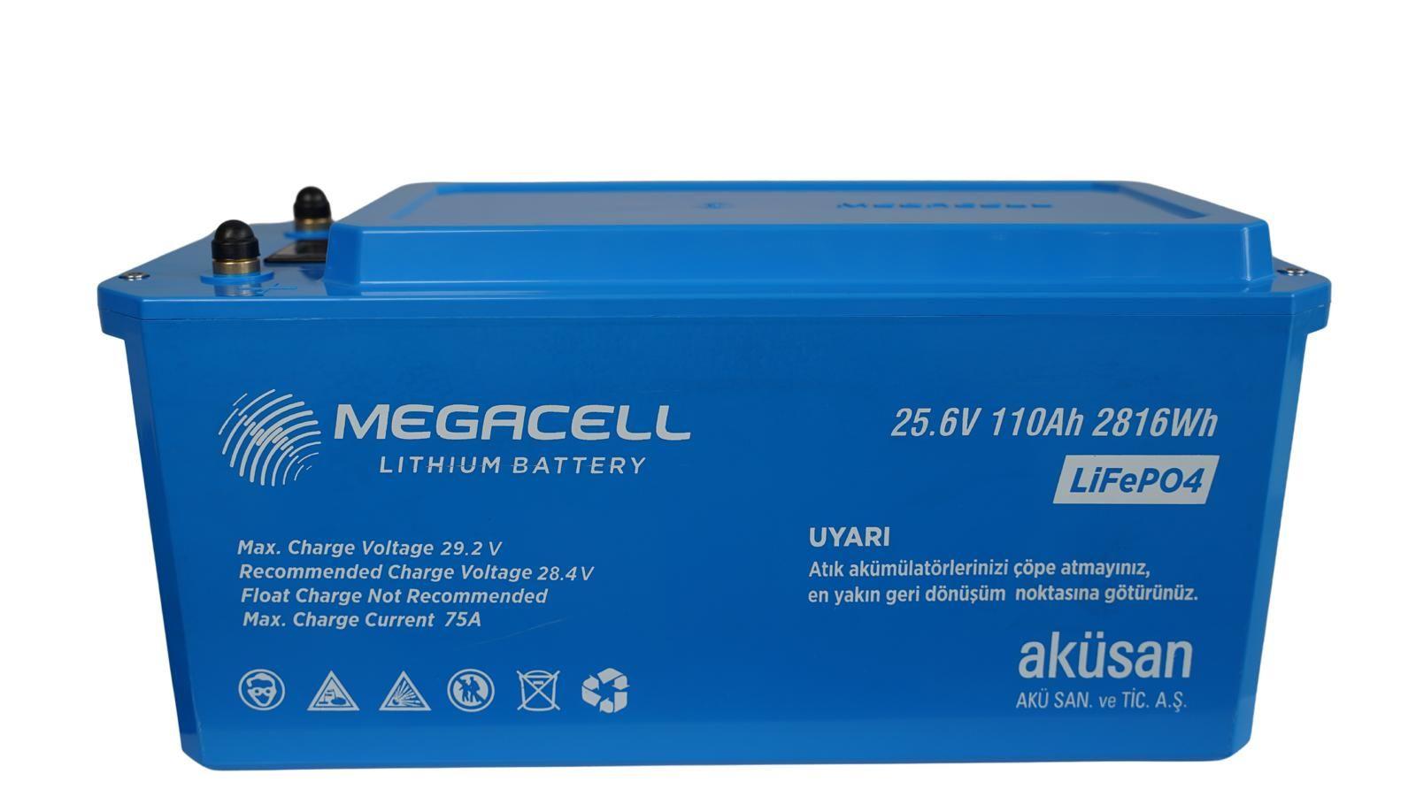 Megacell 25.6V 110Ah LiFePO4 Lityum Demir Fosfat Akü (ABS Kasa)