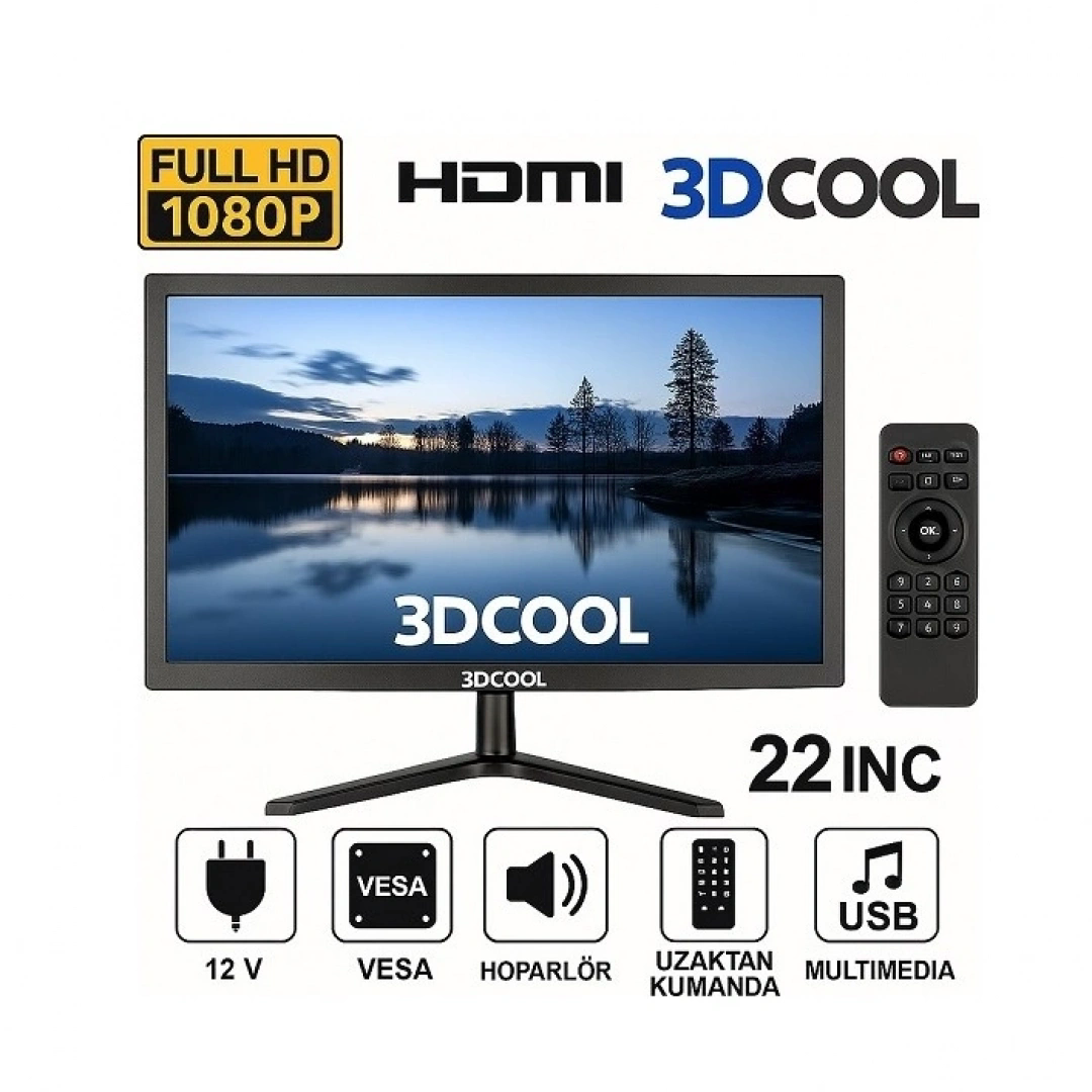 MELLİFERA 22İNÇ Led Monitör TV 1080P FULL HD 12V ( Kumandalı ) ( HDMI, VGA,AUX, USB)