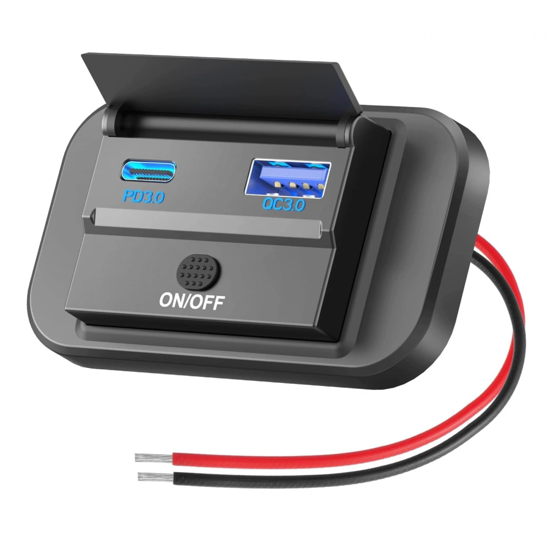 MELLİFERA Bir Usb Type-A ve Bir Usb Type-C Şarj Cihazı (Kapaklı-On-Off Anahtarlı-Mavi Işıklı)