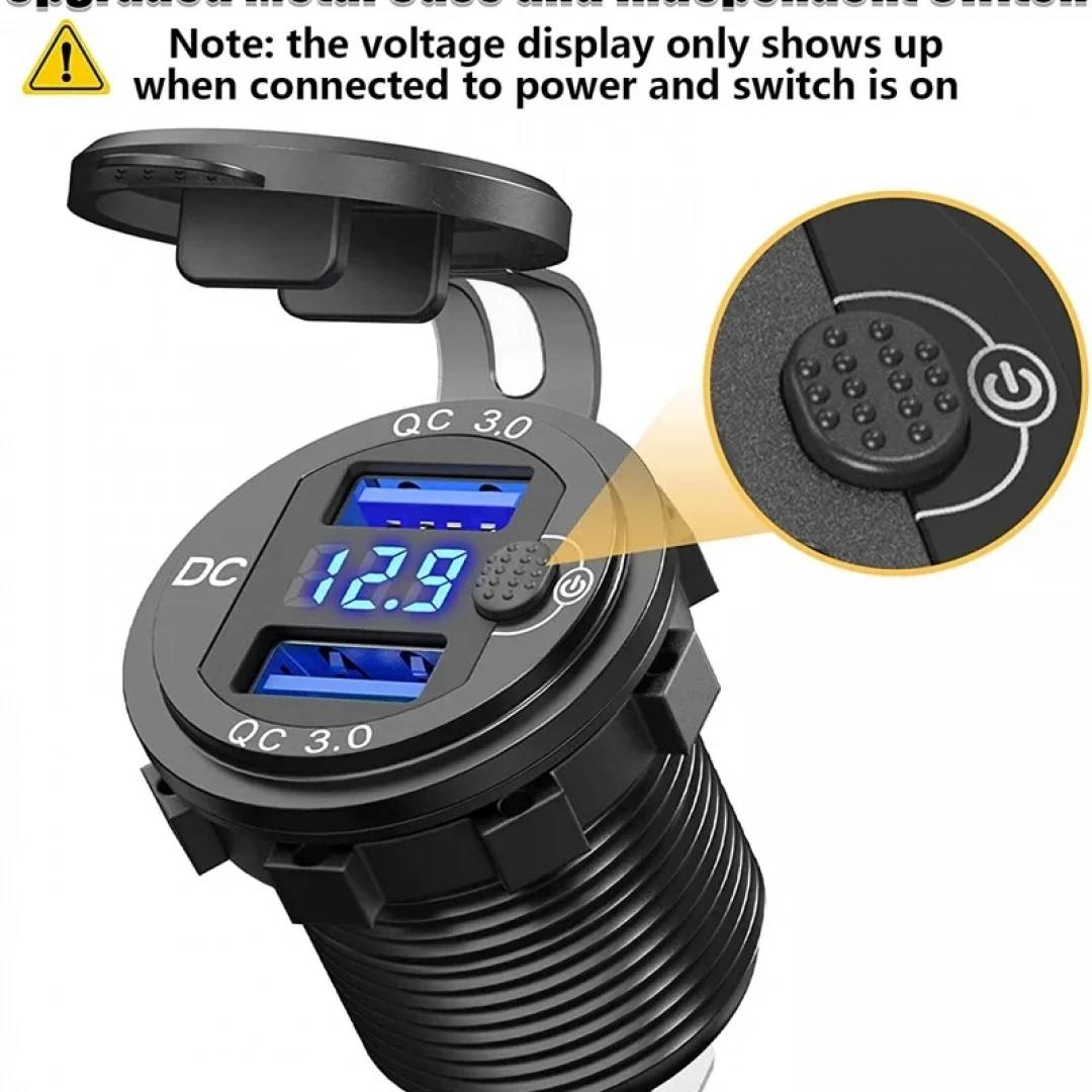 MELLİFERA Çift QC3.0 Voltmetre ekran ile USB soket Cep telefonu şarj 18W Çıkış Soketi 12 24V