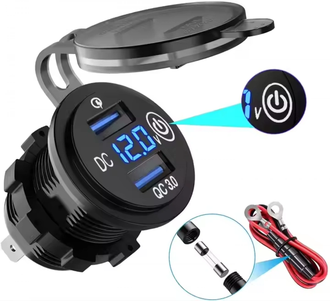 MELLİFERA Çift USB araç şarj soketi QC3.0 hızlı hızlı şarj LED dijital voltmetre dokunmatik anahtarı 12-24V su geçirmez