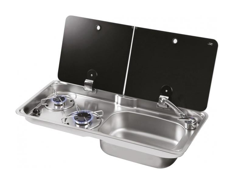 Kombinasyon Çift Gözlü Ocak&Eviye Ayrık Cam (Sol Ocak-Sağ Evye) G 355 X U 765 X D 160 mm