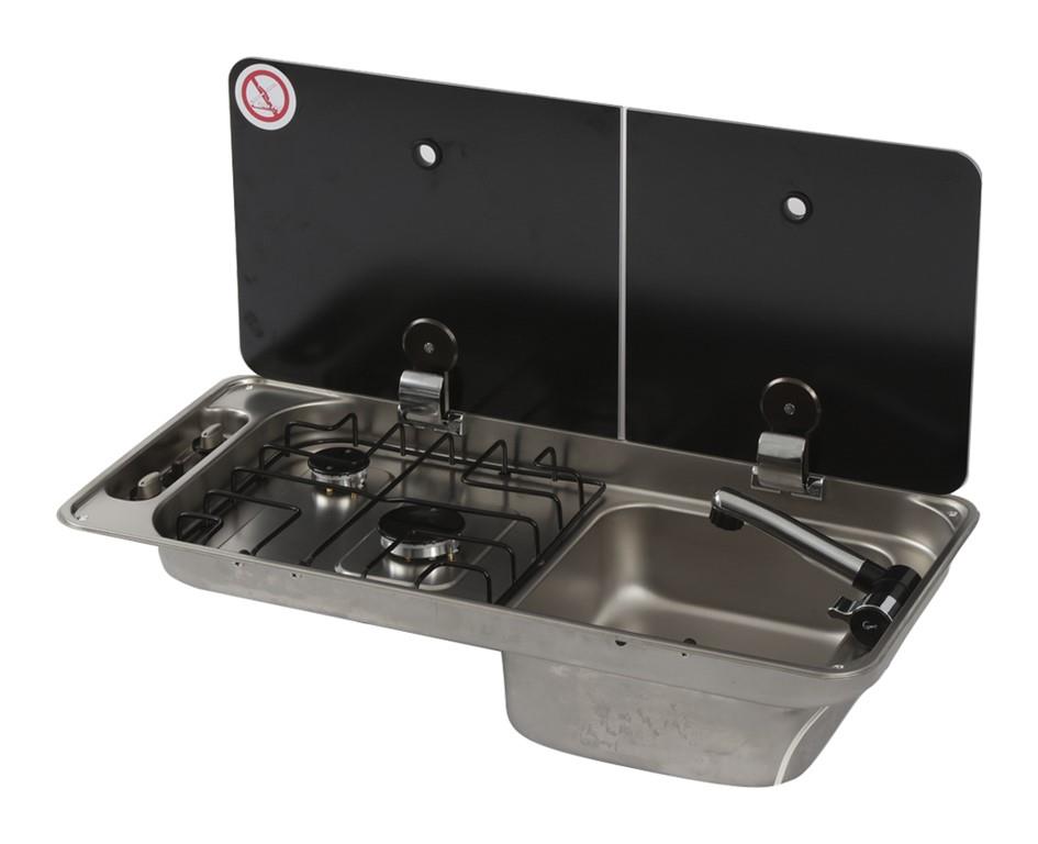 Kombinasyonlu Çift Gözlü Sol Ocak & Eviye Sağ Ayrık Cam