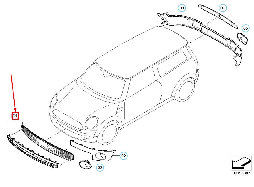 ÖN TAMPON ORTA IZGARA R55/R55LCI/R56/R56LCI 51112755464