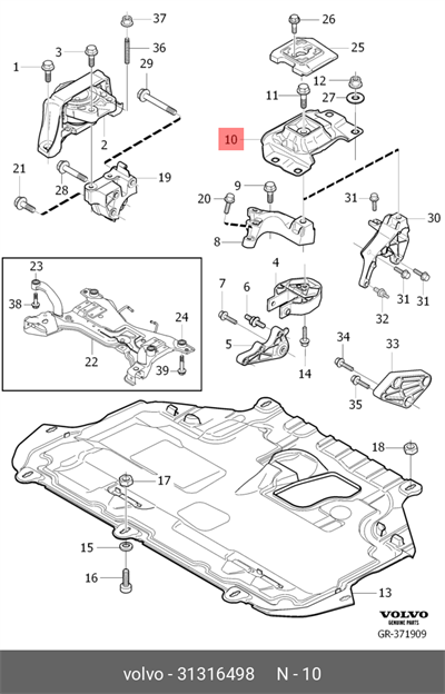 VOLVO MOTOR KULAĞI SOL (S40II - V40 II) (P1+P4) (04-) (4-5-CYL) 31316498