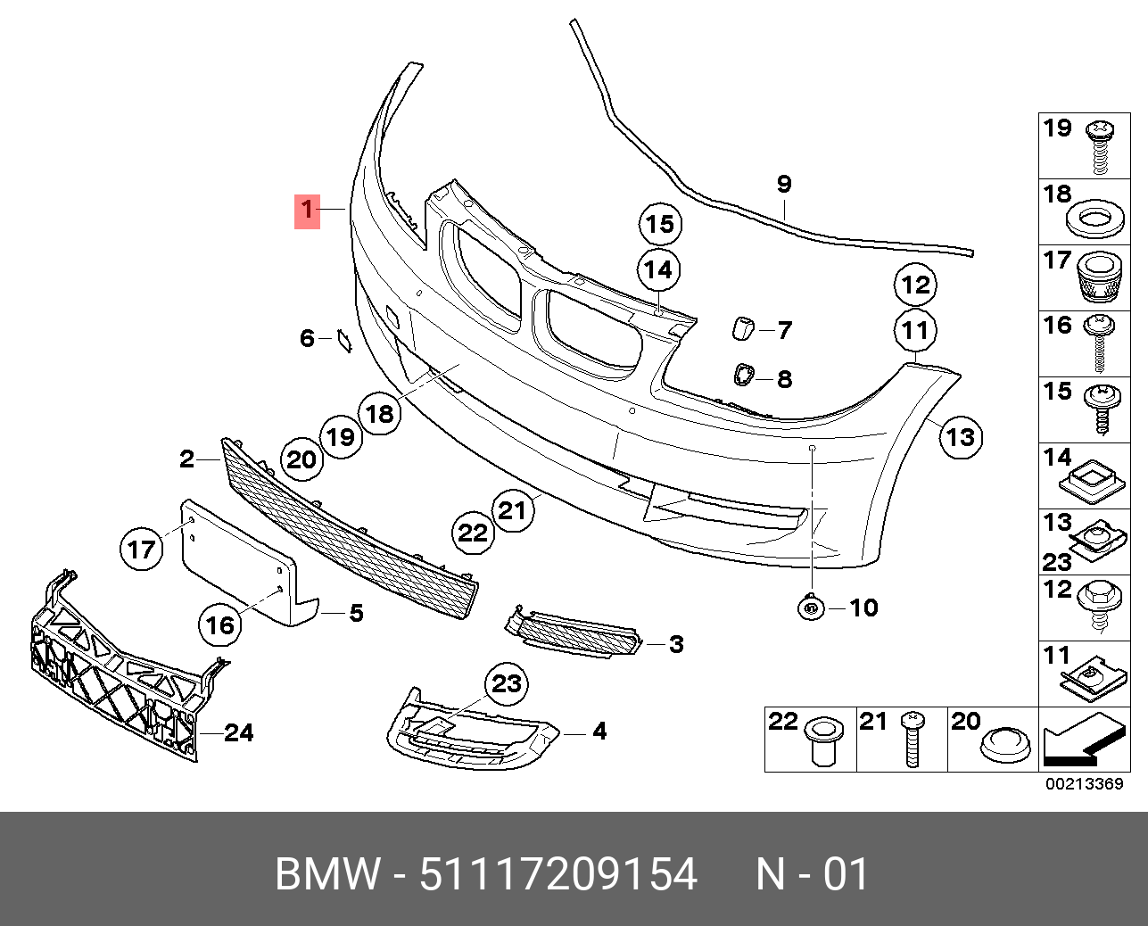 ÖN TAMPON PDC'Lİ FAR FİSKİYE'Lİ E88/E82 CAB/CUB 51117209154