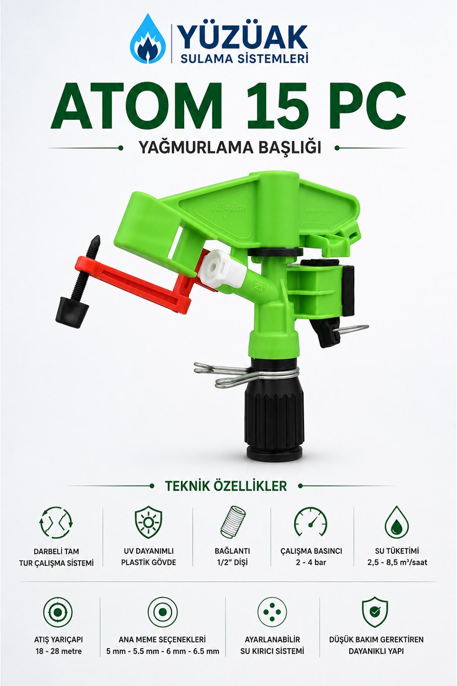 Yüzüak Atom 15 PC Yağmurlama Başlığı