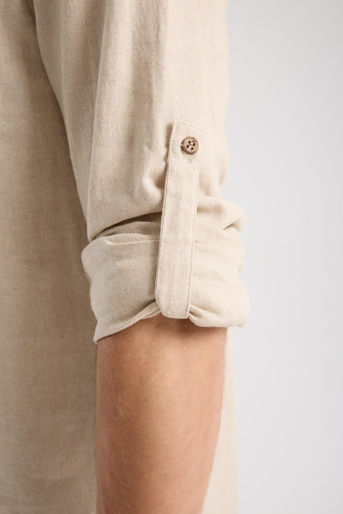 Düğmeli Keten Gömlek