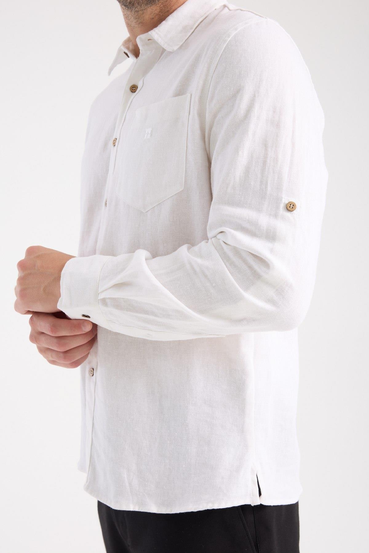 Düğmeli Keten Gömlek