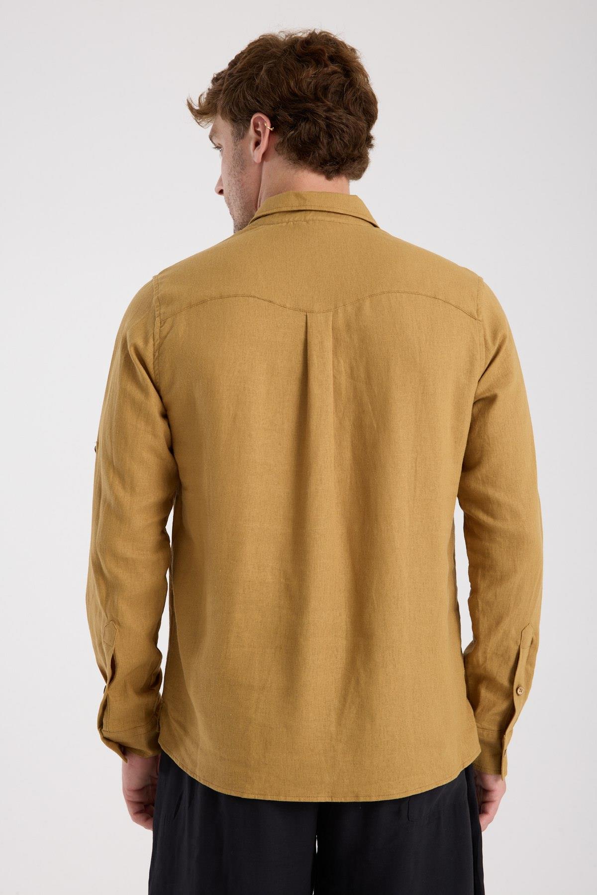 Düğmeli Keten Gömlek